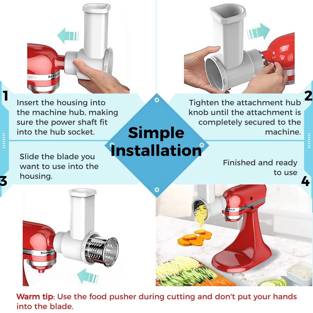 Slicer Shredder Attachment Compatible with Kitchenaid Stand Mixer,  Cheese Grater Attachment with 3 Blades, Stainless Steel Vegetable Chopper Fresh Prep Slicer