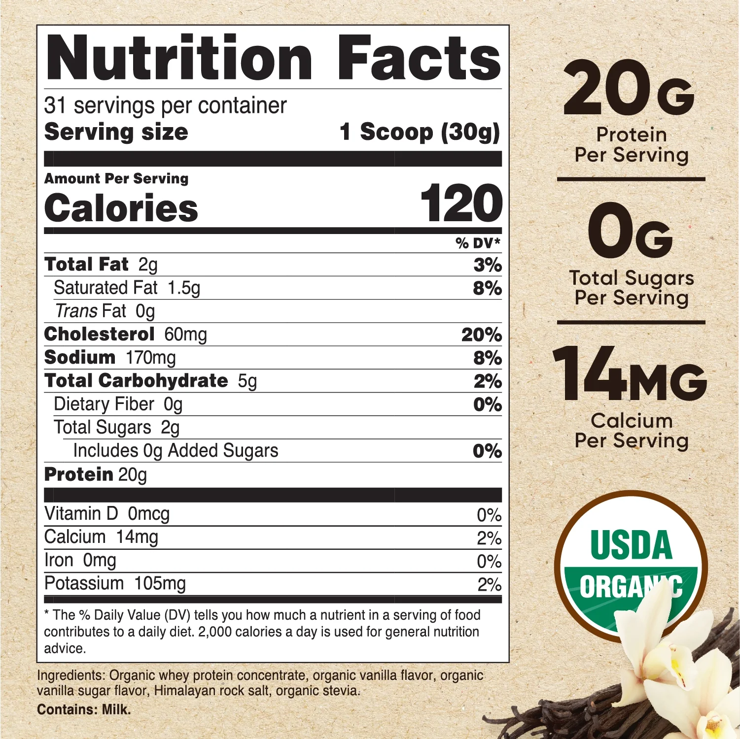 Nutricost Organic Whey Protein Powder (Vanilla) 2LB - Non-GMO