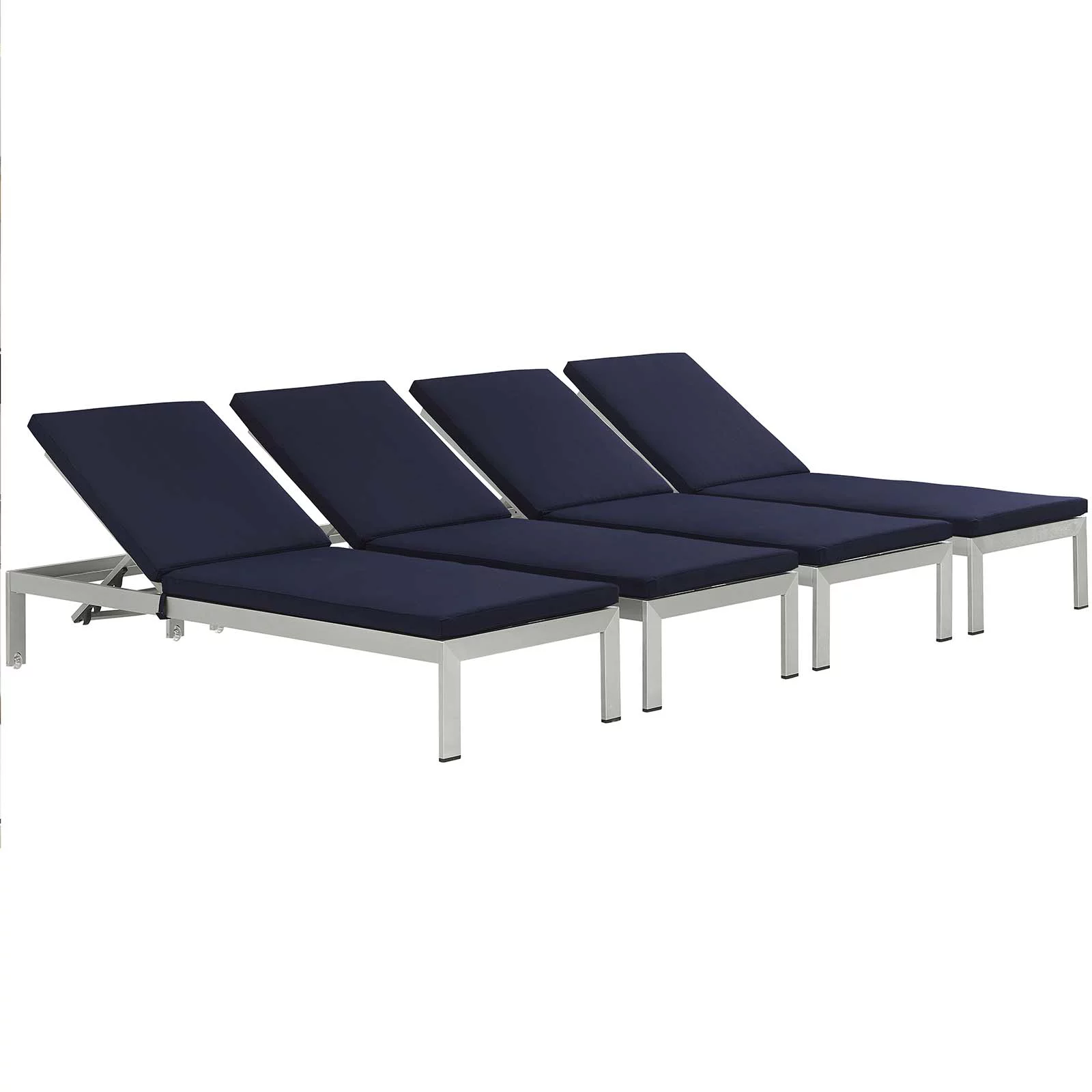 Modern Contemporary Urban Design Outdoor Patio Balcony Chaise Lounge Chair ( Set of 4), Navy Blue, Aluminum
