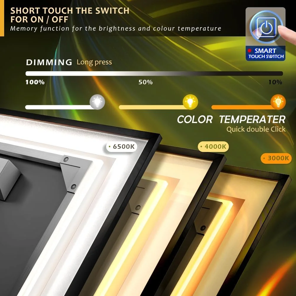 GANPE 28 x 36 inch LED Bathroom Mirror, Makeup Vanity Mirror Wall Mounted, Large Aluminium Framed Illuminated Anti Fog+IP44 Waterproof+Vertical & Horizontal Mirror