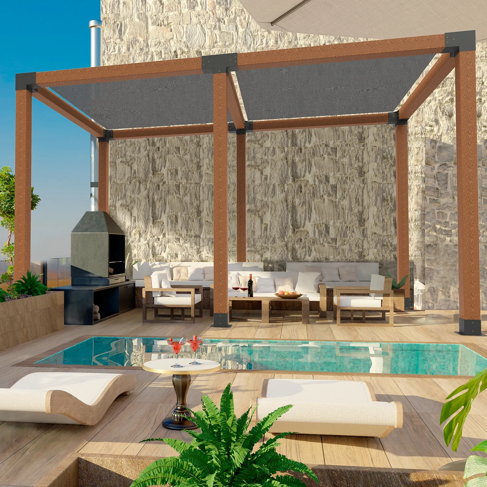 SKYSHALO 6''x6'' Pergola Bracket Kit 4-Way Woodworks DIY Post for Gazebos 4 pcs