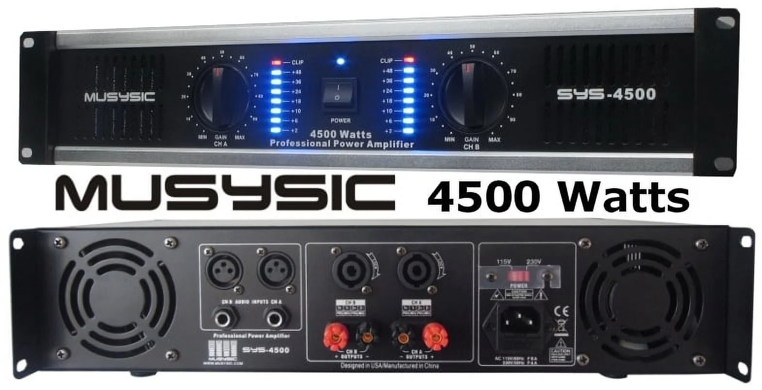 MUSYSIC 2 Channel 4500 Watts Professional Power Amplifier AMP DJ Stereo SYS-4500