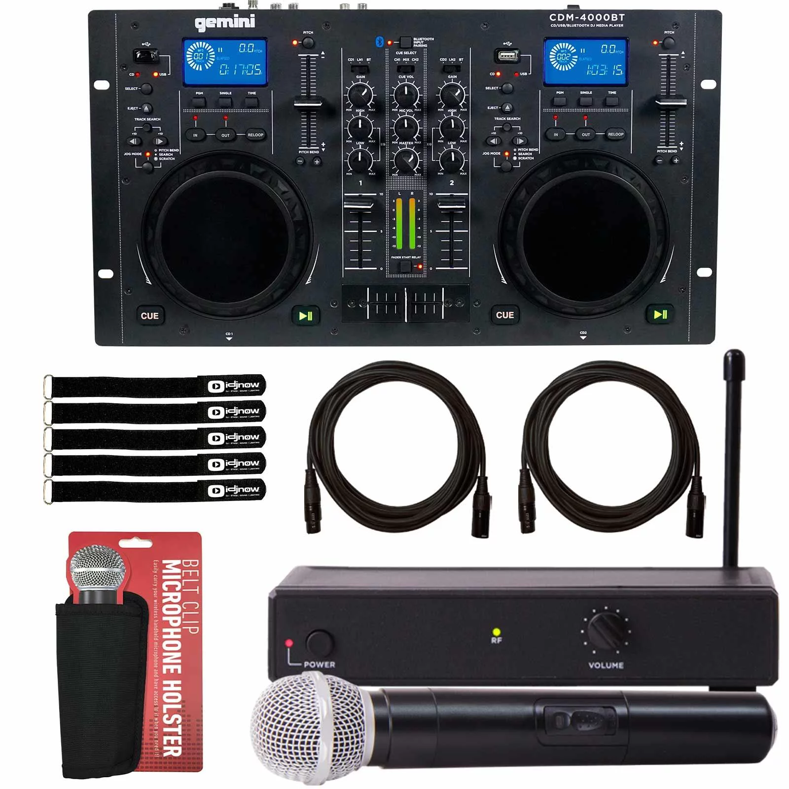 Gemini CDM-4000BT CD/MP3/USB Bluetooth Media Player with Single Channel Wireless Microphone System Package