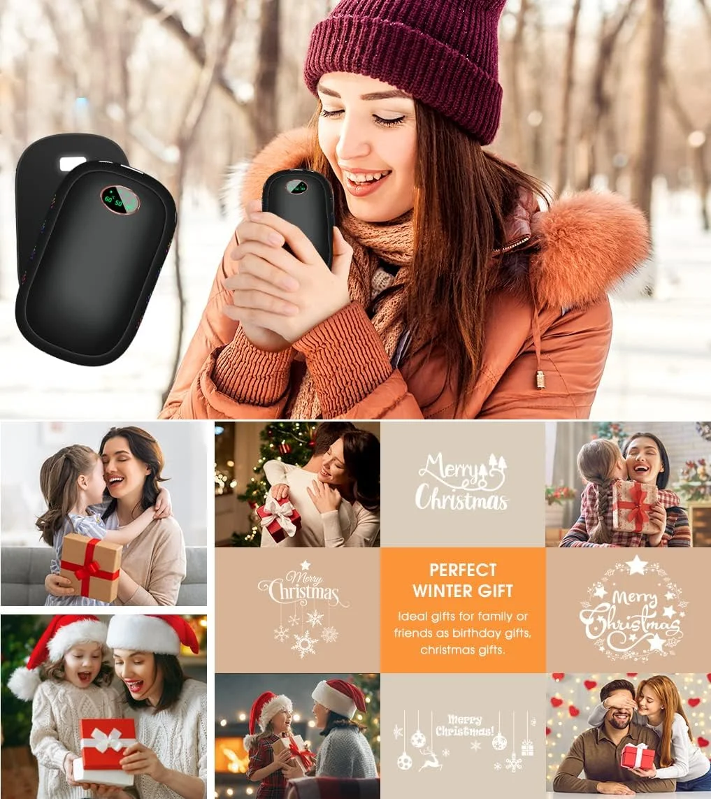 Electric Hand Warmers Pack of 2 x 5000 mAh Rechargeable Pocket Warmers 10000 mAh Power Bank Women and Men