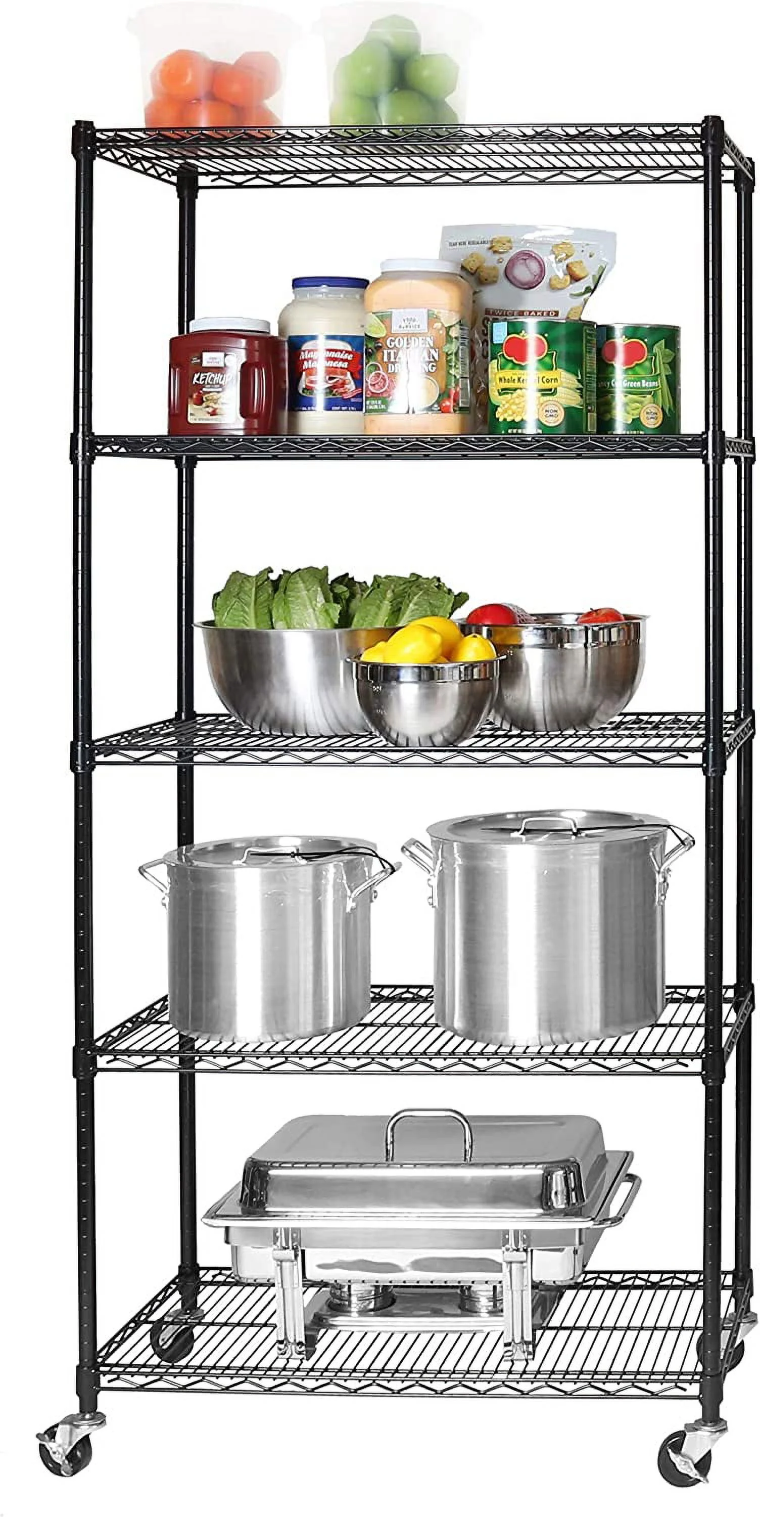 HAOFEI UltraDurable Heavy Duty NSF Solid Steel Wire Rack Storage Unit, Organizer for Garage, Warehouse, Office, Restaurant, Classroom, Kitchen, Black, 5-Tier Shelving, 36