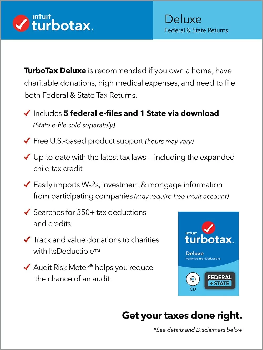 TurboTax Deluxe 2022 Tax Software, Federal and State Retail Box