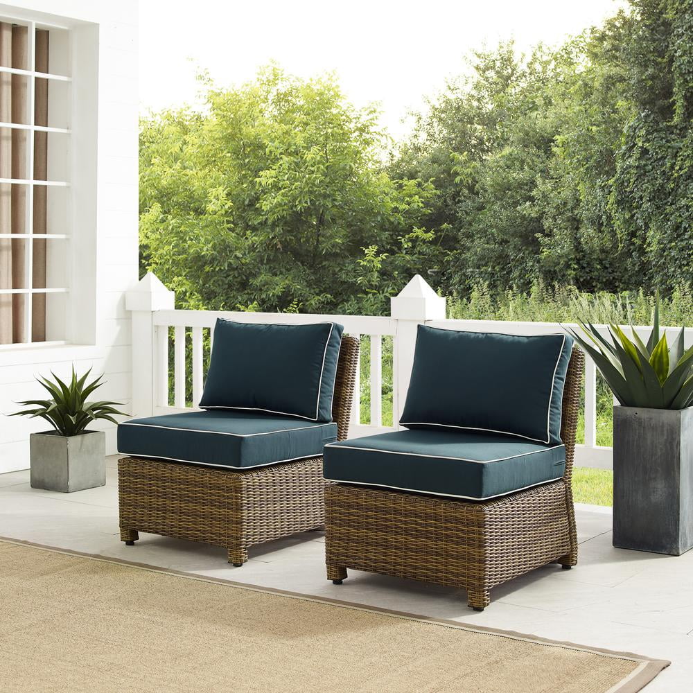 Crosley Furniture Bradenton Armless Patio Chair in Navy and Brown (Set of 2)