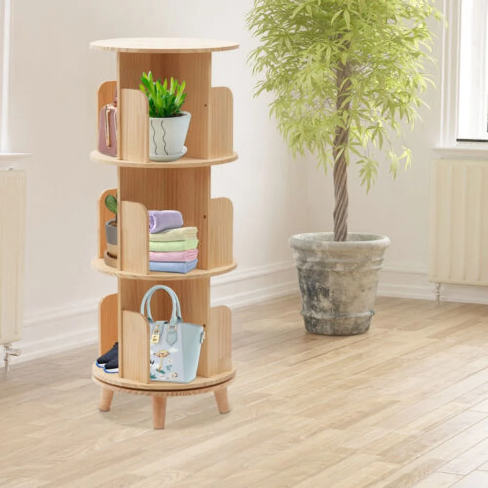 3 Tier 360 Rotating Bookshelf Display Bookcase Multi-Functional Bookshelf Rack