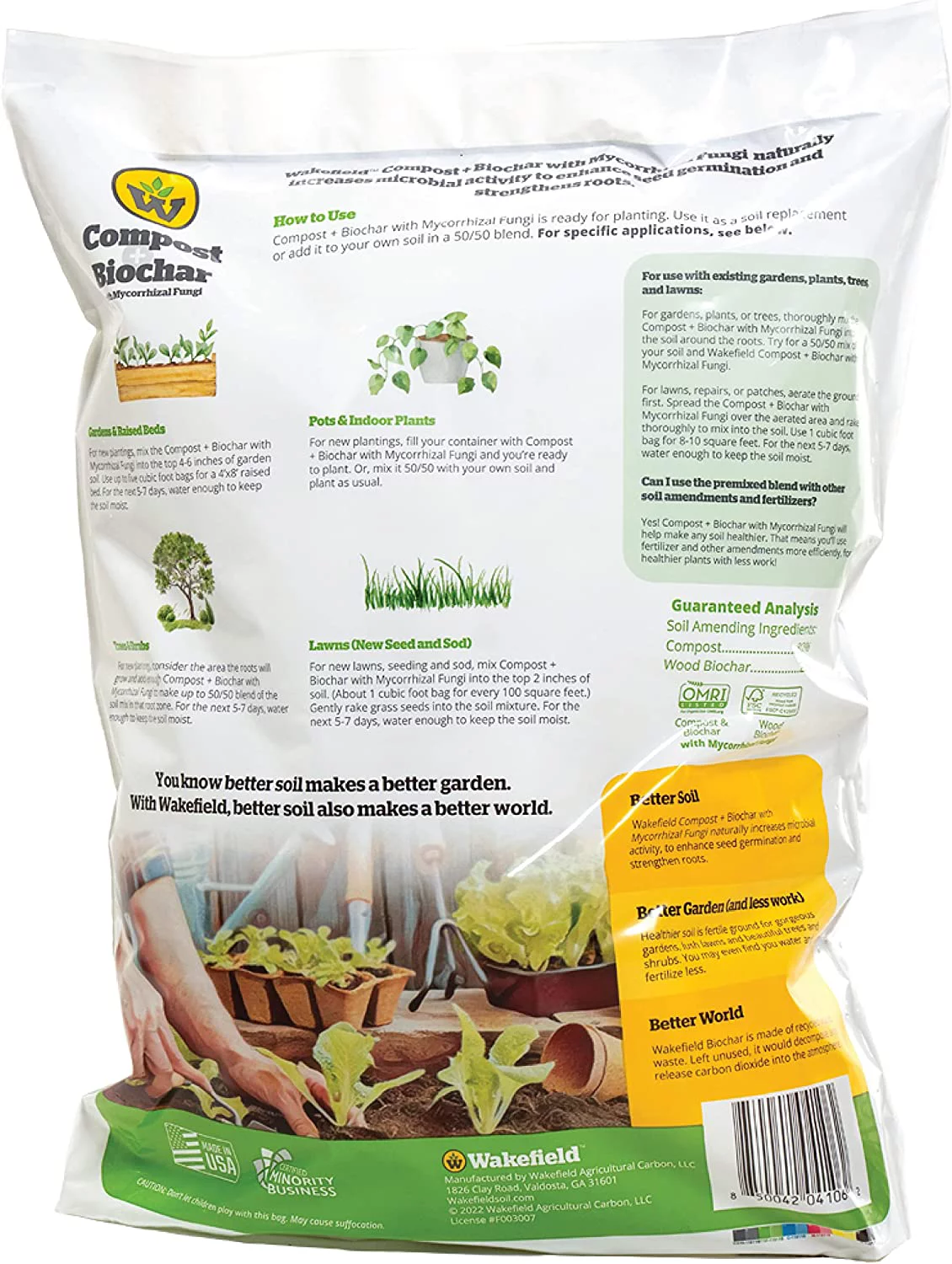 Wakefield Compost + Biochar with Mycorrhizal Fungi – Premium Aged Organic Compost with Mycorrhizal Fungi, Blended with 100% Biochar – 1 cu/ft