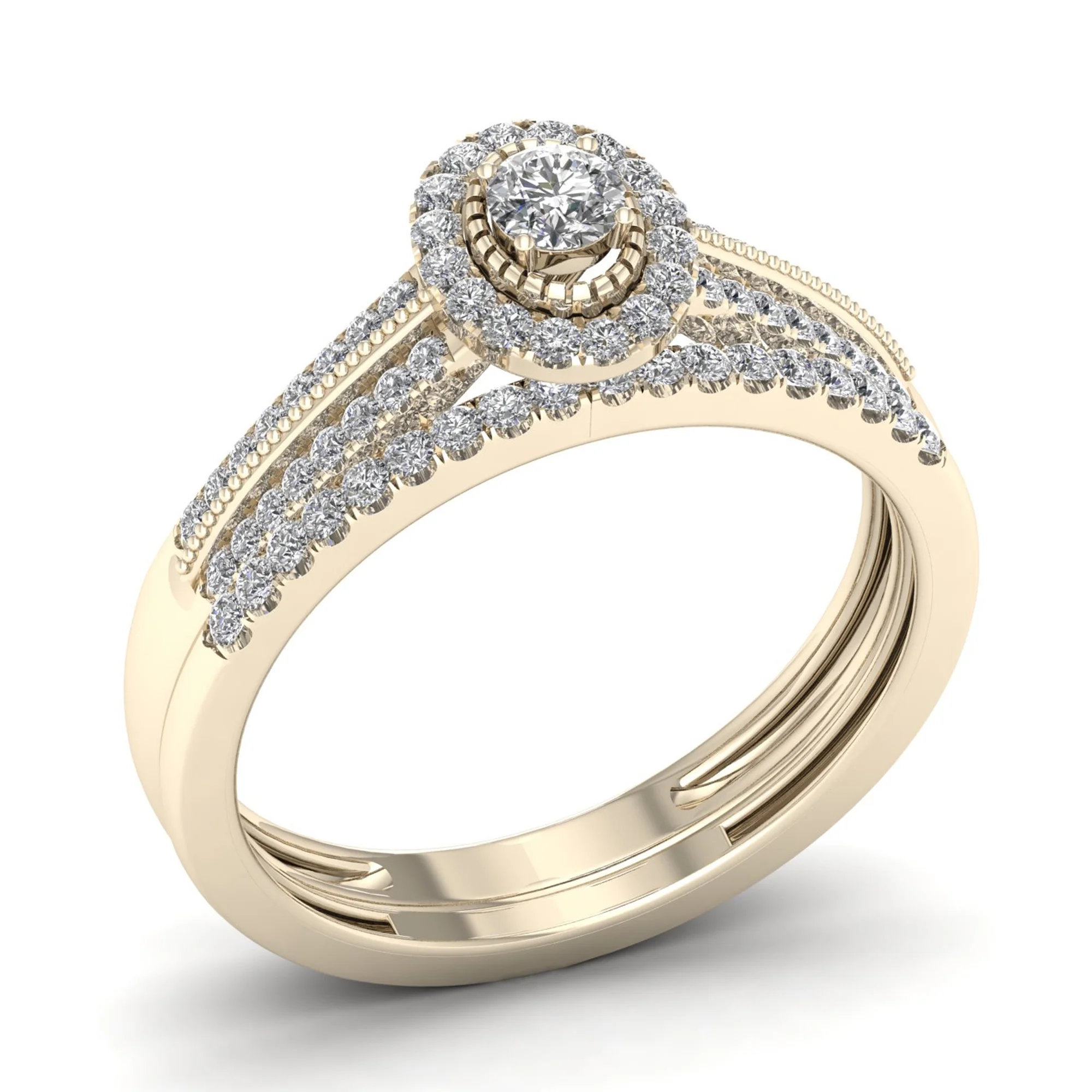 1/3ct TDW Diamond 10K Yellow Gold Oval Shape Halo Bridal Set