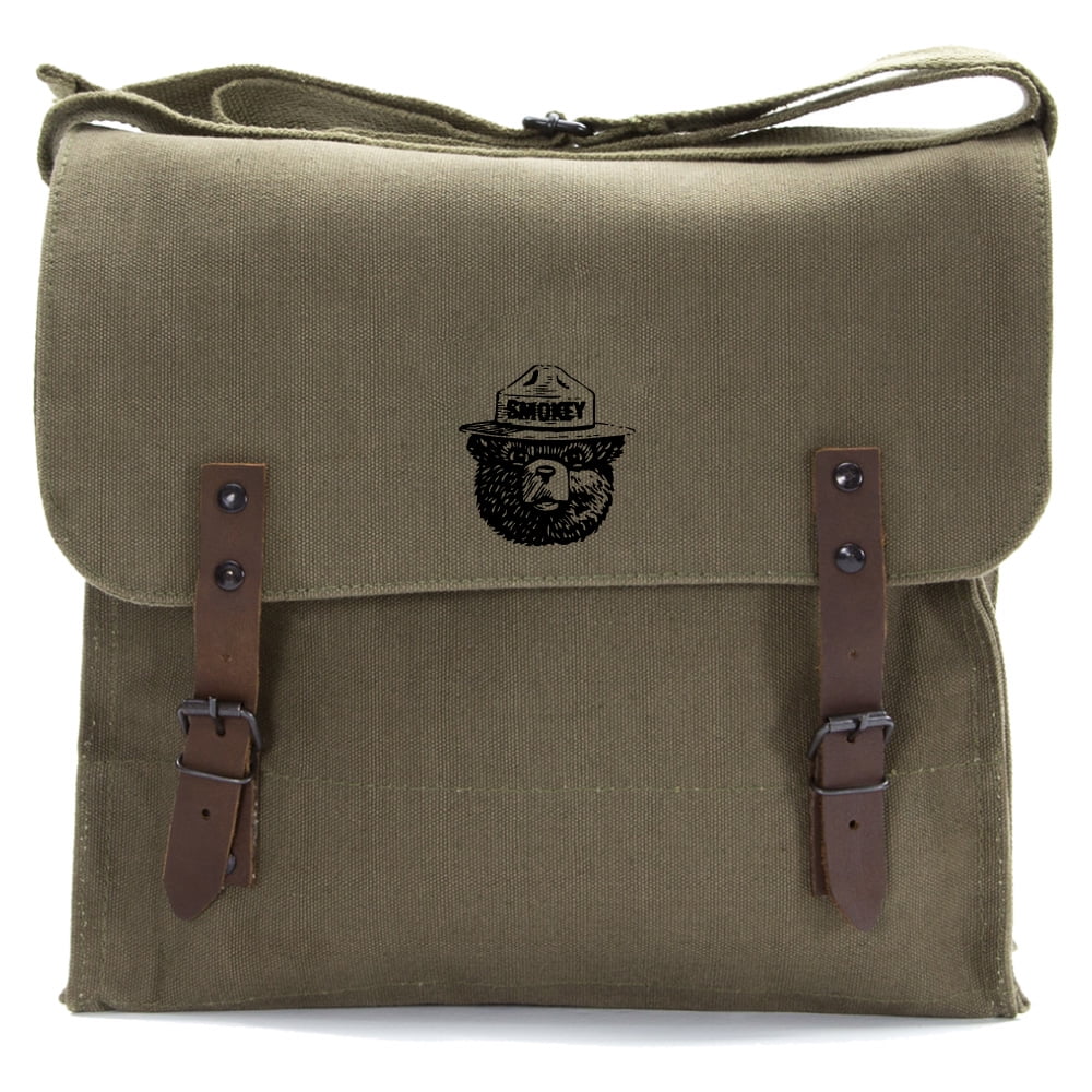 Grab A Smile Smokey Bear Heavyweight Canvas Medic Shoulder Bag, Olive & Black