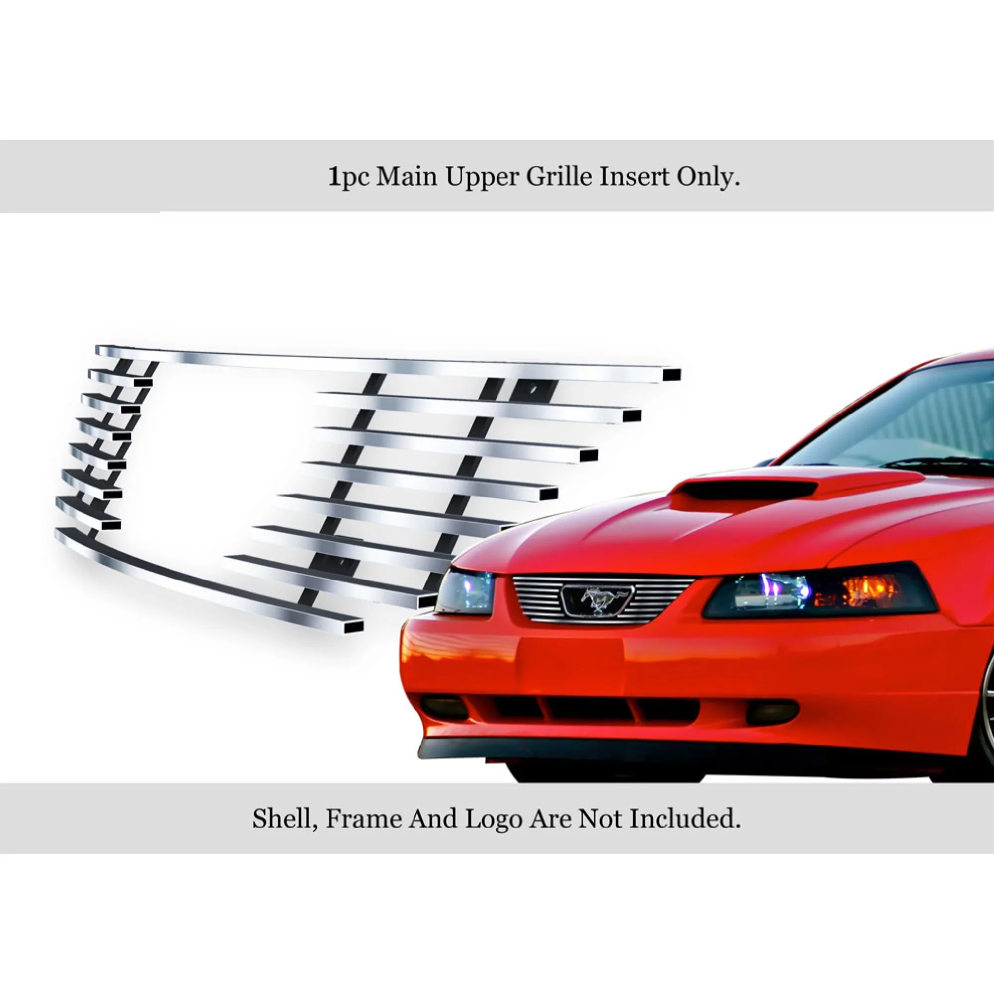 APS 1999-2004 Ford Mustang V6 GT V8 With Logo Show Stainless Steel Billet Grille 8x6 horizontal billet