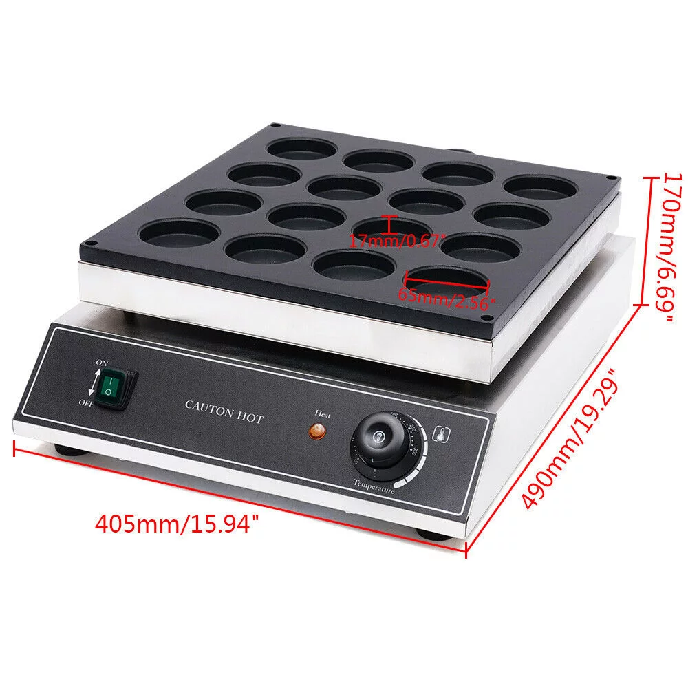 16 Holes Commercial Red Bean Waffle Maker Stainless Steel Pancakes Baker Maker