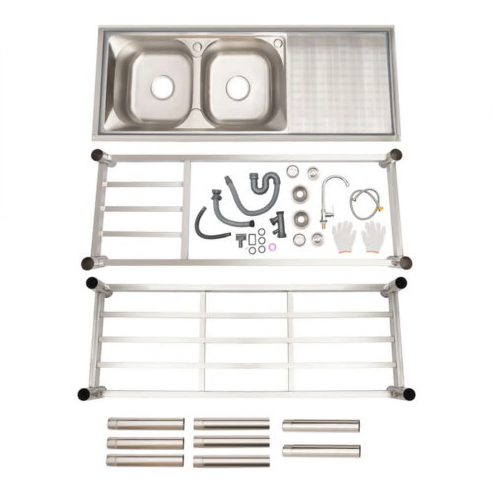 Stainless Steel Commercial Sink Utility Sink 2 Compartment Kitchen w/Prep Table