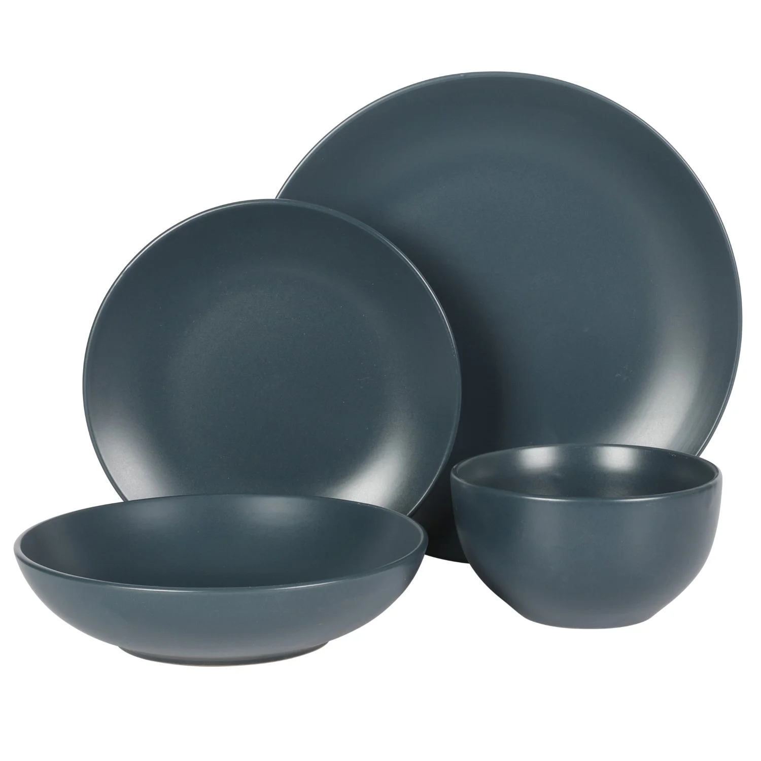 Gibson Home Queenslane 16 Piece Double Bowl Plates and Bowls Dinnerware Sets - Matte Blue