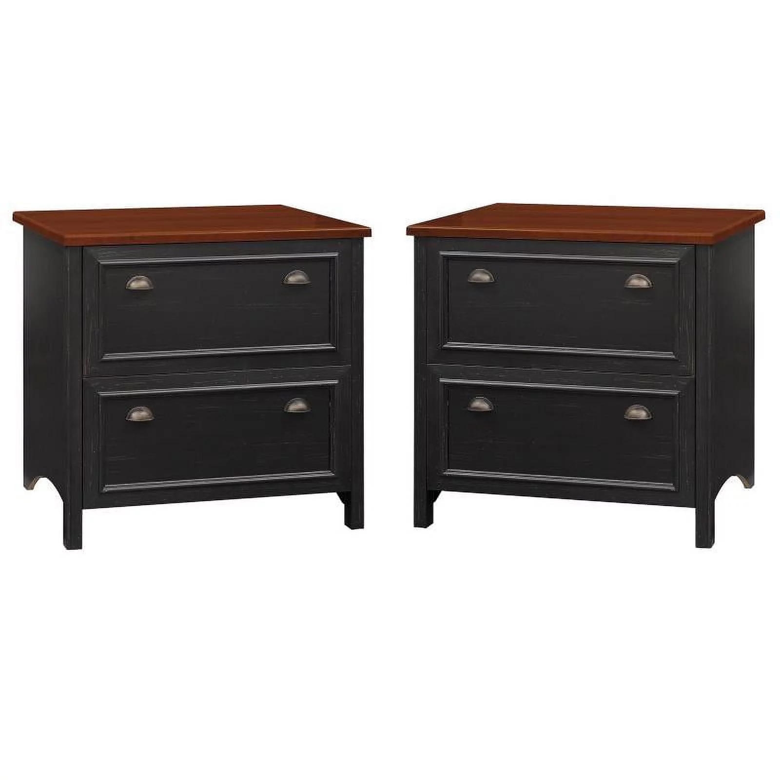 Home Square 2 Drawer Wood Filing Cabinet Set in Antique Black (Set of 2)
