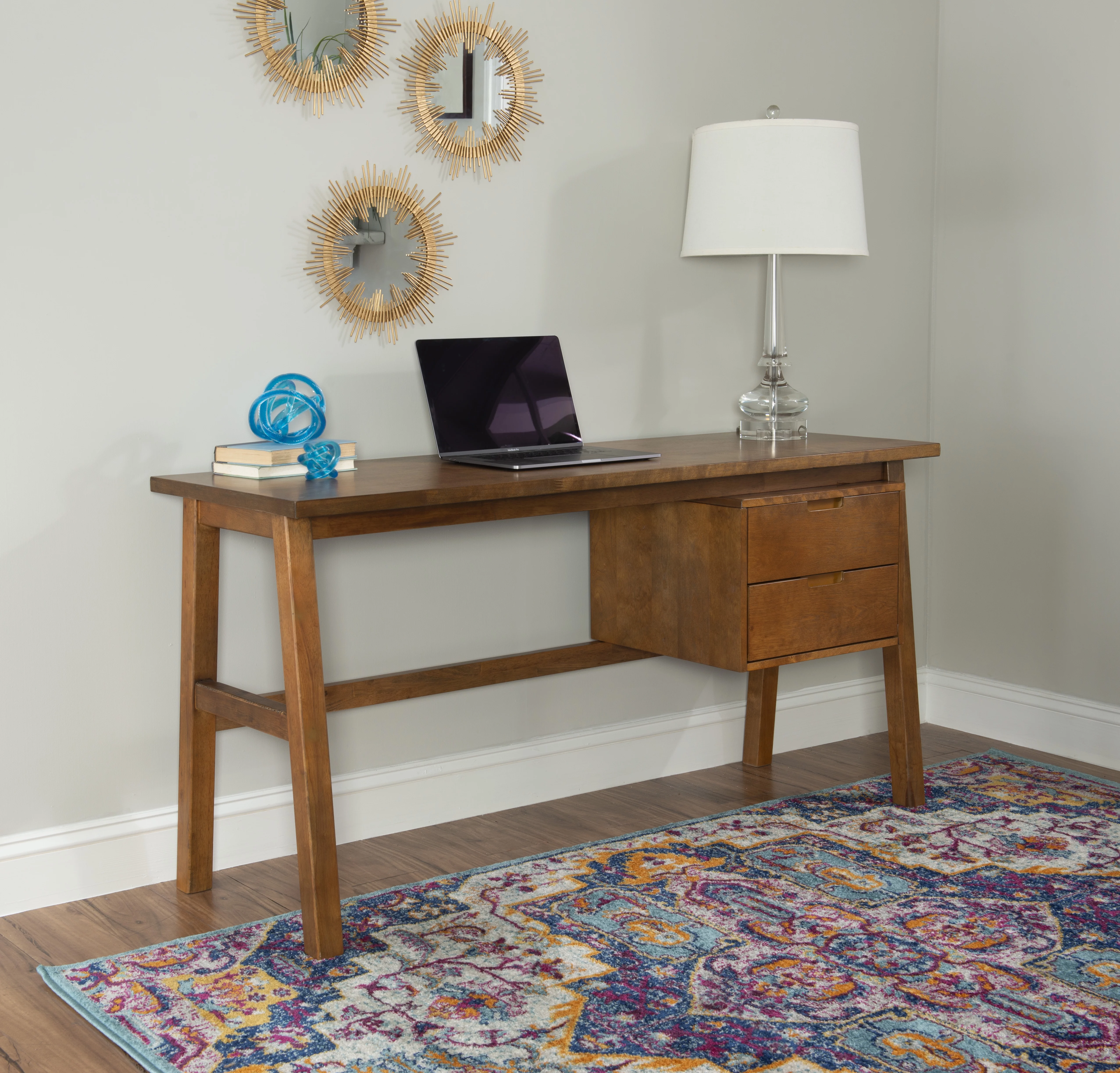 Linon Klein Side Storage Desk, Walnut