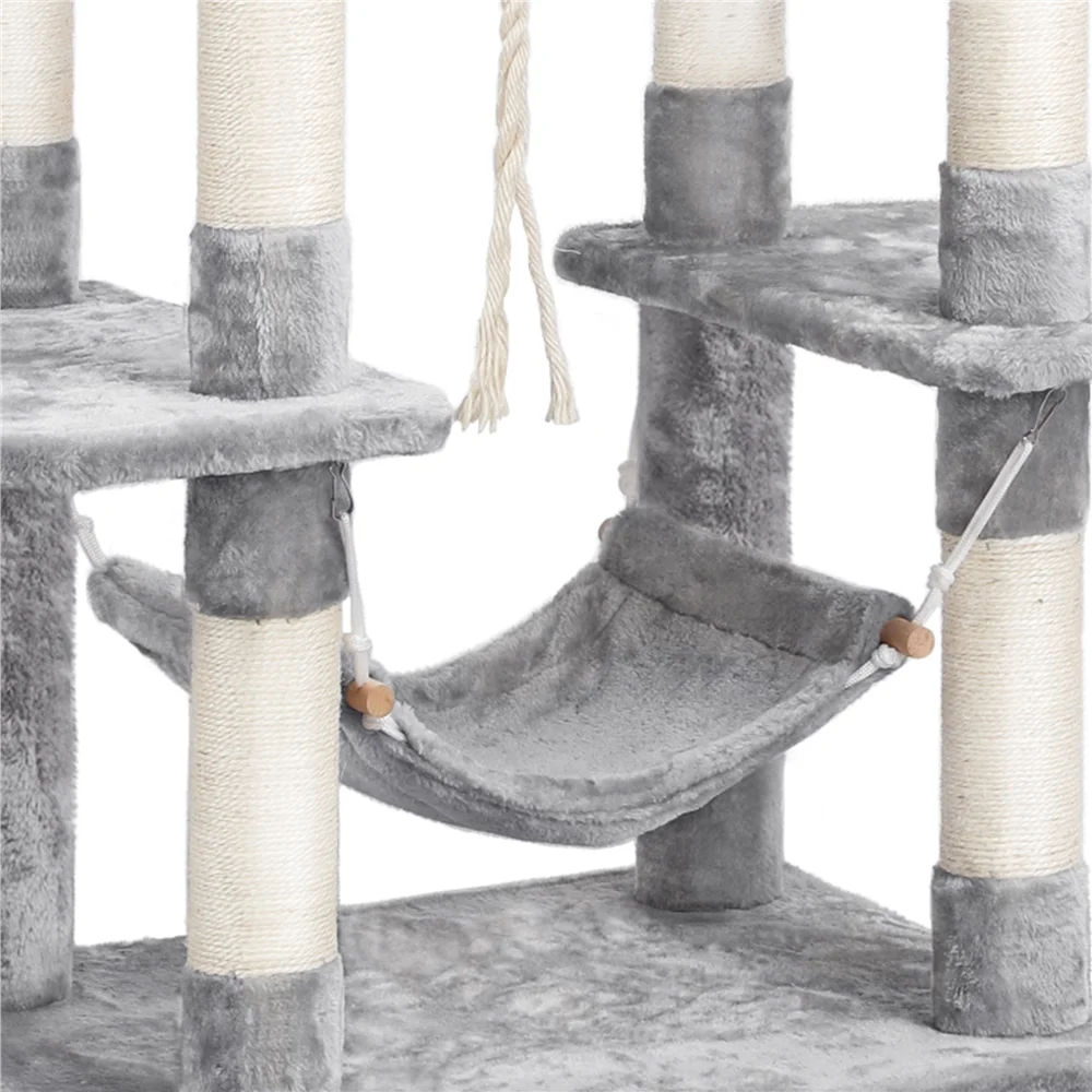 Easyfashion 59''H Multilevel Cat Tree Cat Tower, Light Gray