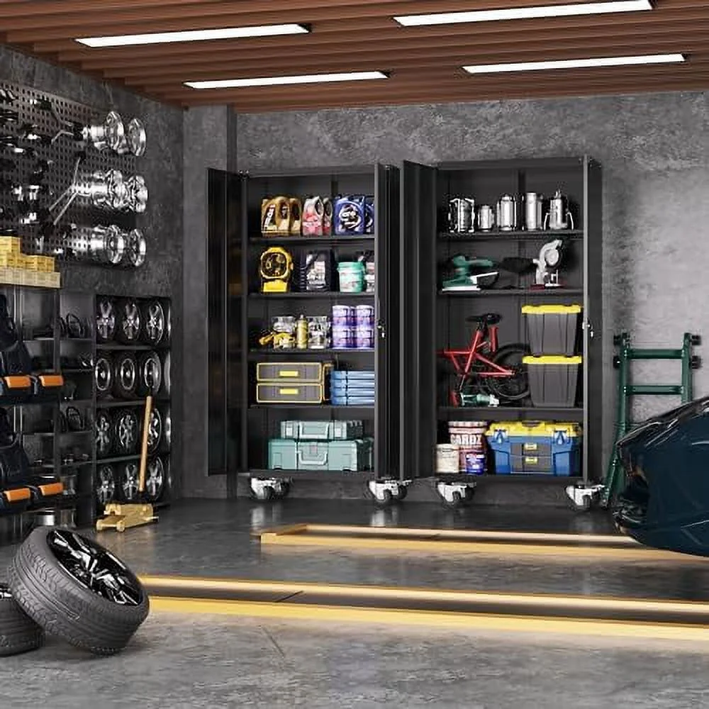 ZFGSUIJN Metal  Cabinet  72" Black Locking  Cabinets with Doors and 4 Shelves  Tall Tool  Cabinet for Garage  Steel Lockable File Cabinet Metal Locker for Home Office  Classroom