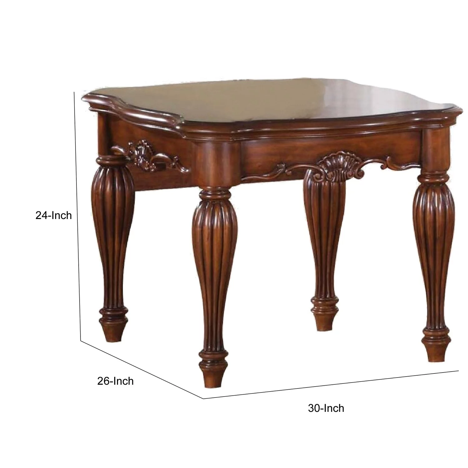 Wooden End Table with Carved Details, Cherry Brown