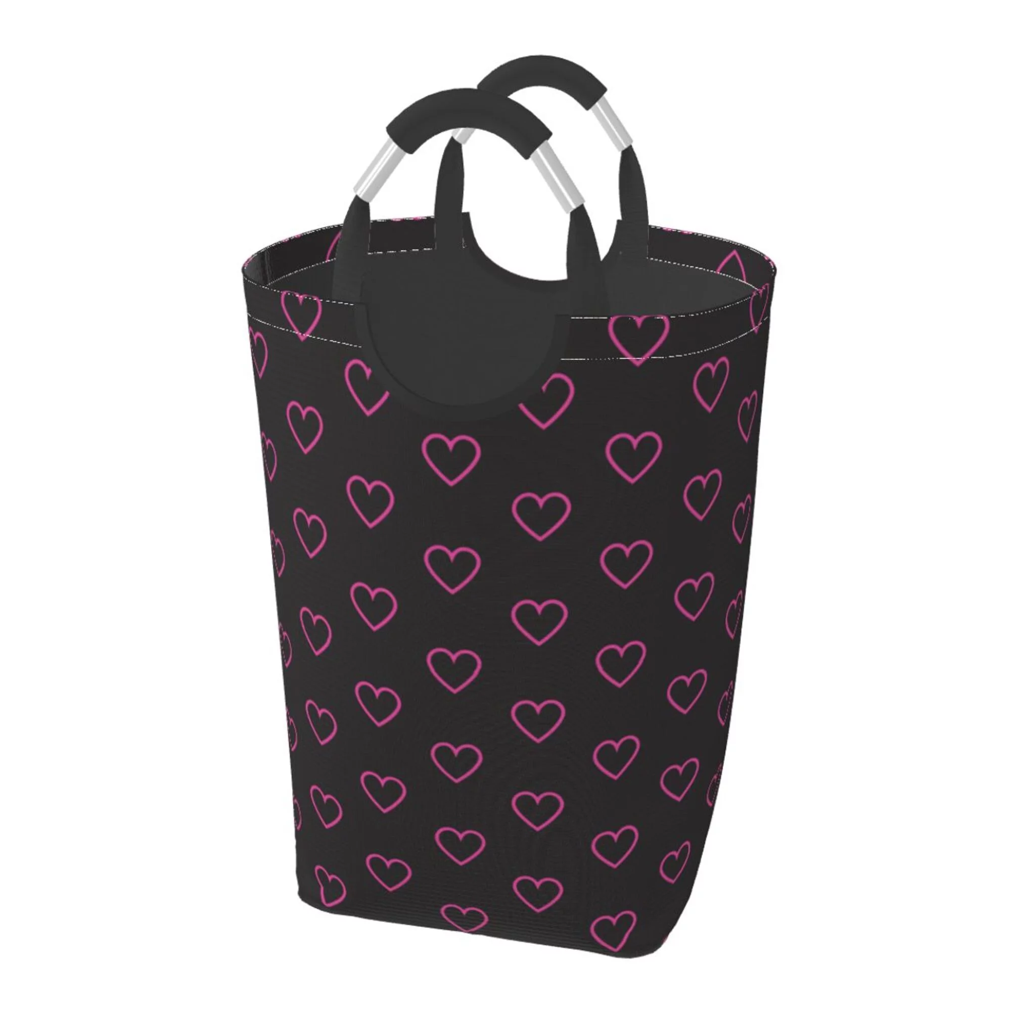 TEQUAN 50L Large Rectangular Laundry Hamper with Aluminum Handles, Pink Hearts Romance Love Prints Waterproof Foldable Dirty Clothes Basket