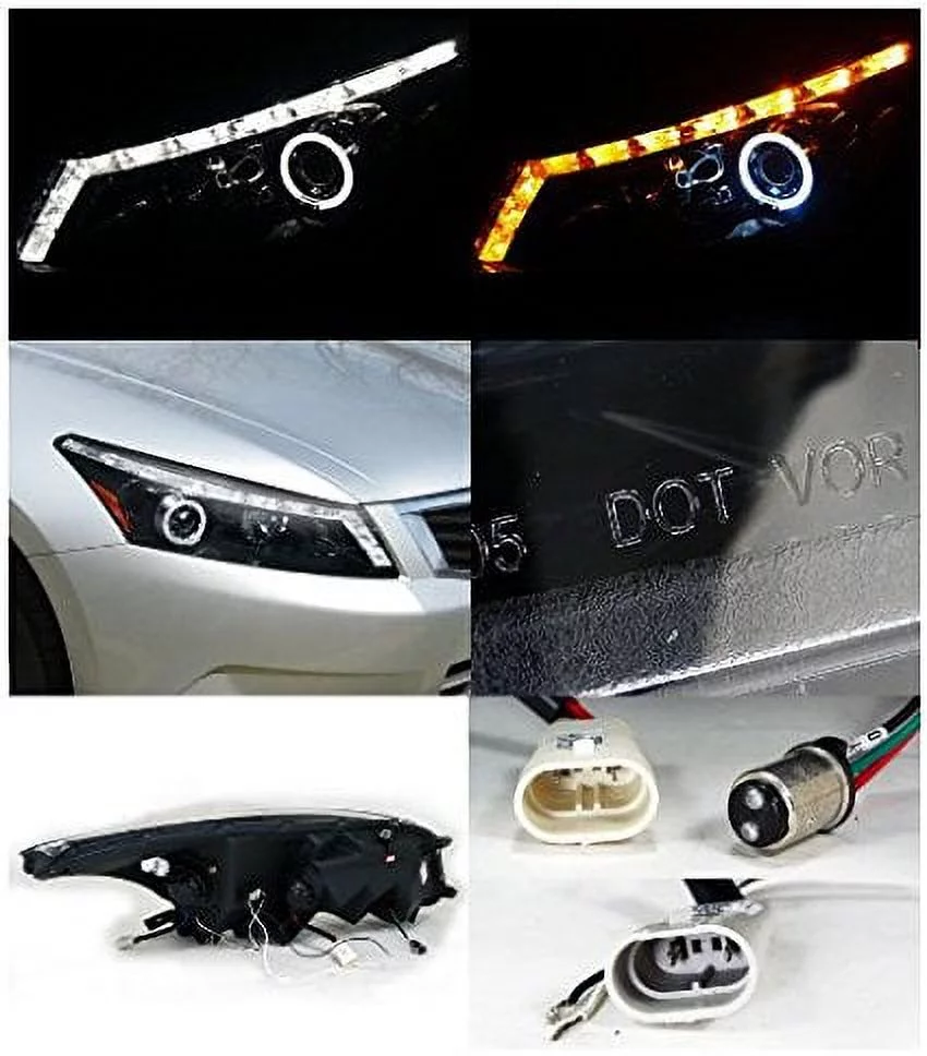 Spec-D Tuning 2LHP-ACD084G-TM Honda Accord 4dr Glossy Black Halo Led drl Smoked Projector Headlights