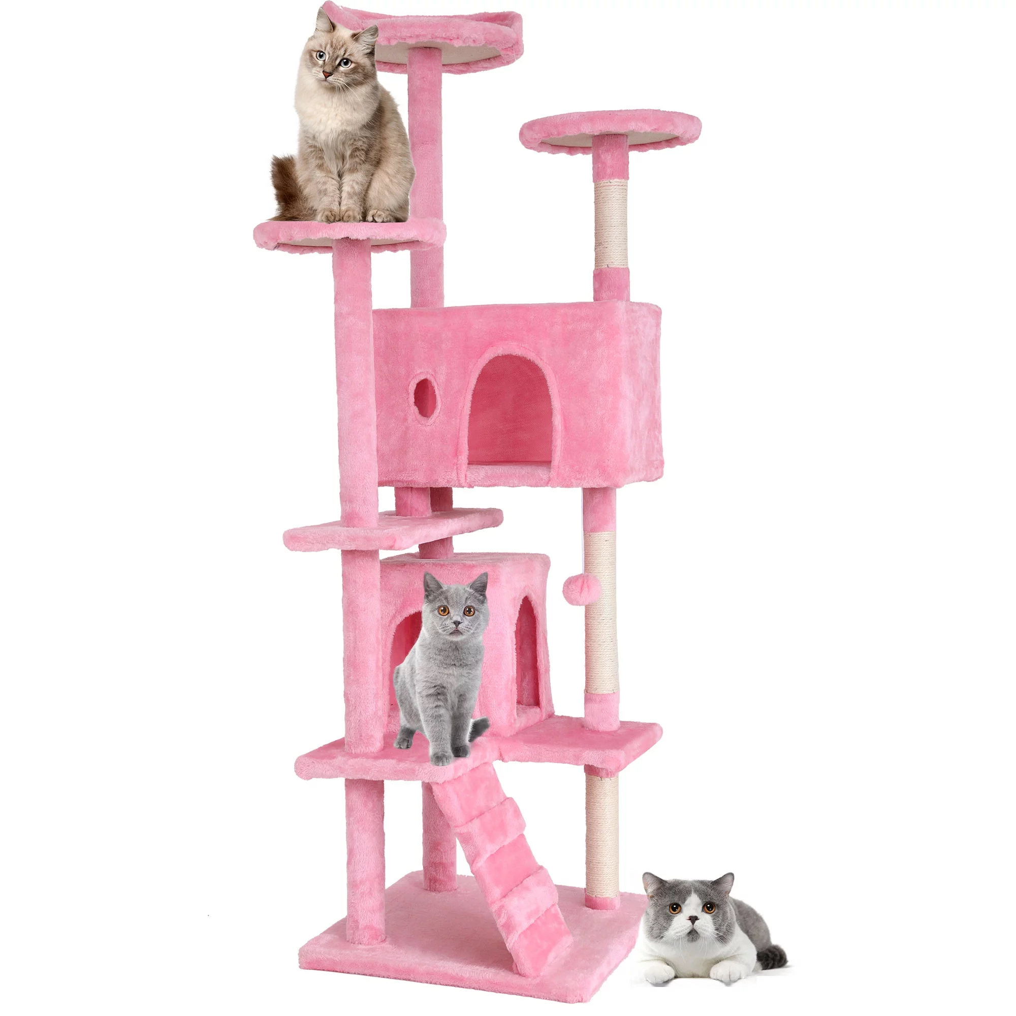 CL.HPAHKL70 Inch Cat Tree, Indoor Cat Tree Tower Multi-Level Cat House with Cat Scratching Post Bracket House Cat Condo with Fun Toys for All Cats, Pink