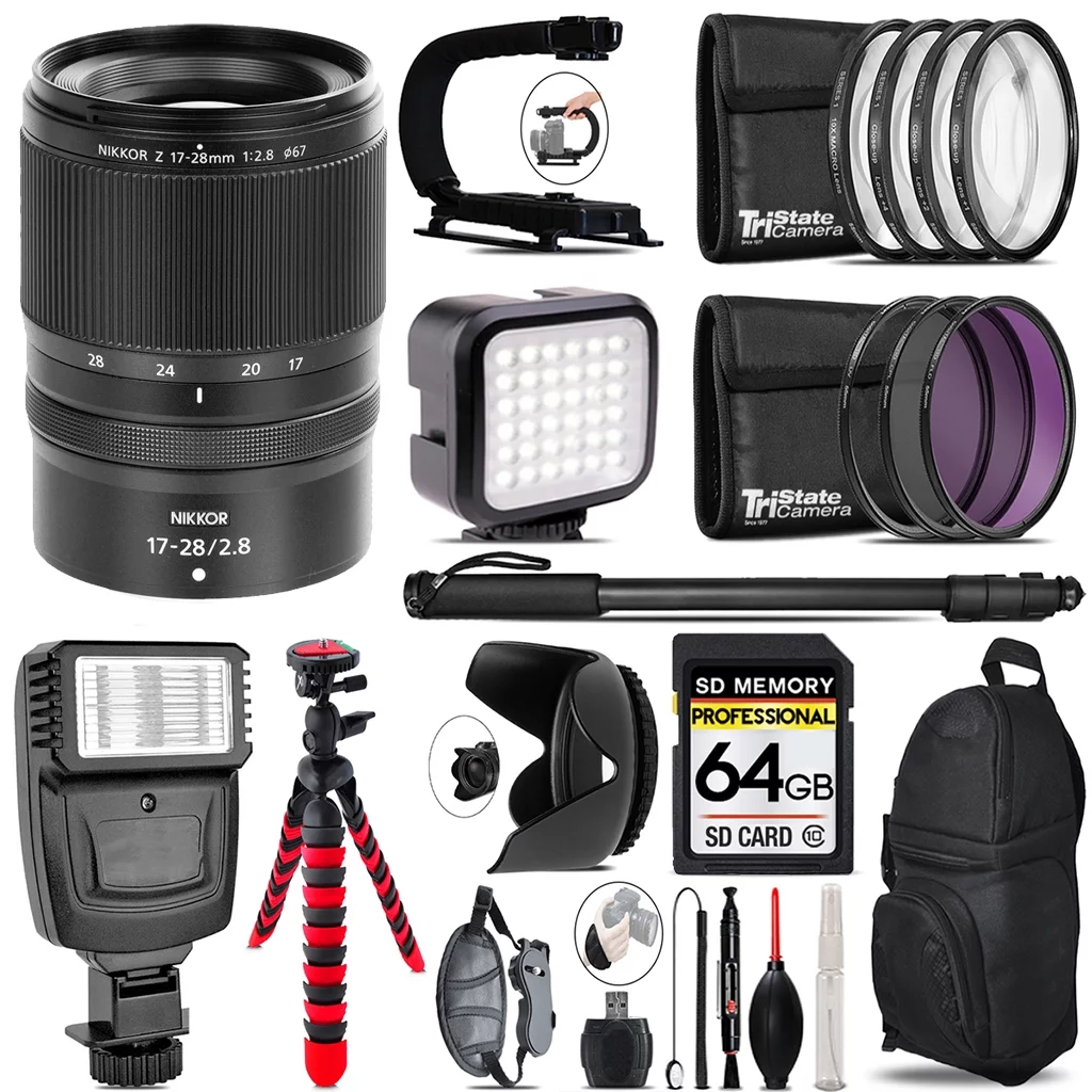 Nikon NIKKOR Z 17-28mm f/2.8  Lens- Video Kit + Flash - 64GB Accessory Bundle