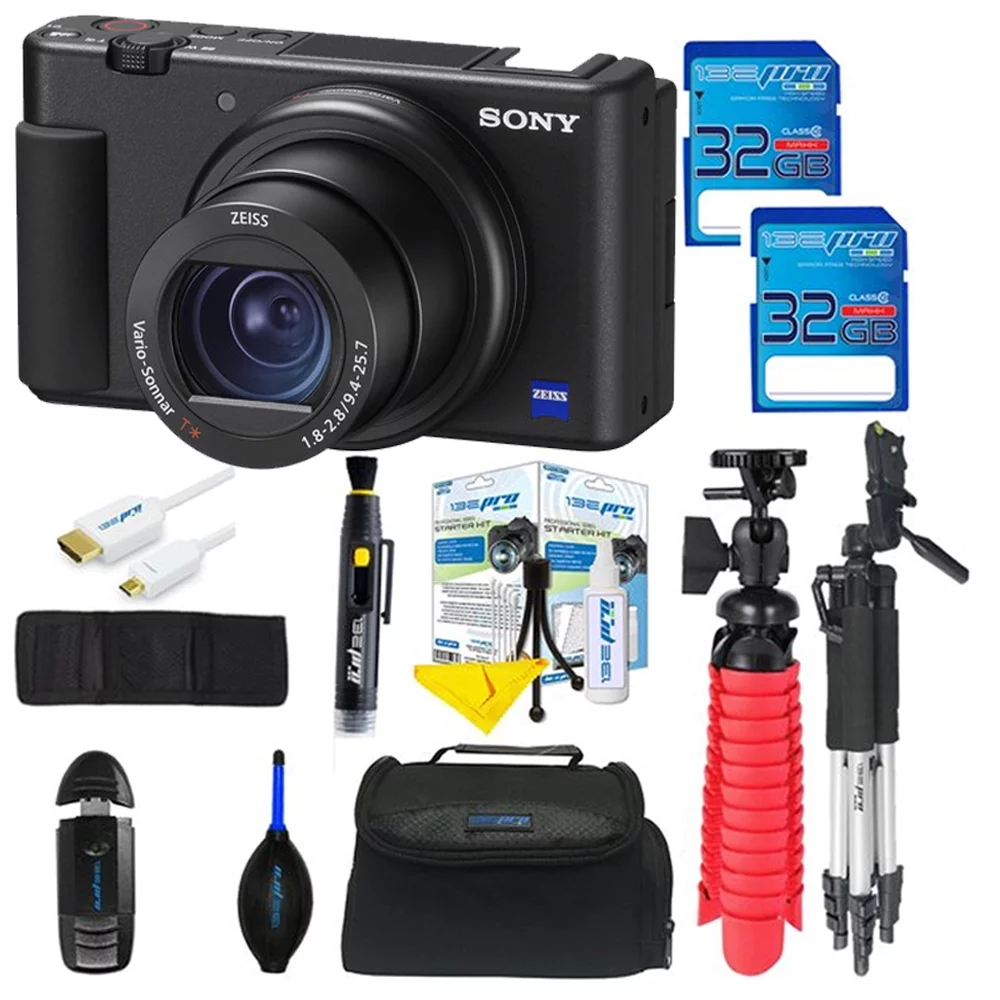 Sony ZV-1 Digital Camera (Black) + 32GB SD Card + Tripod + Camera Case + Deal-Expo  Advanced Bundle Kit