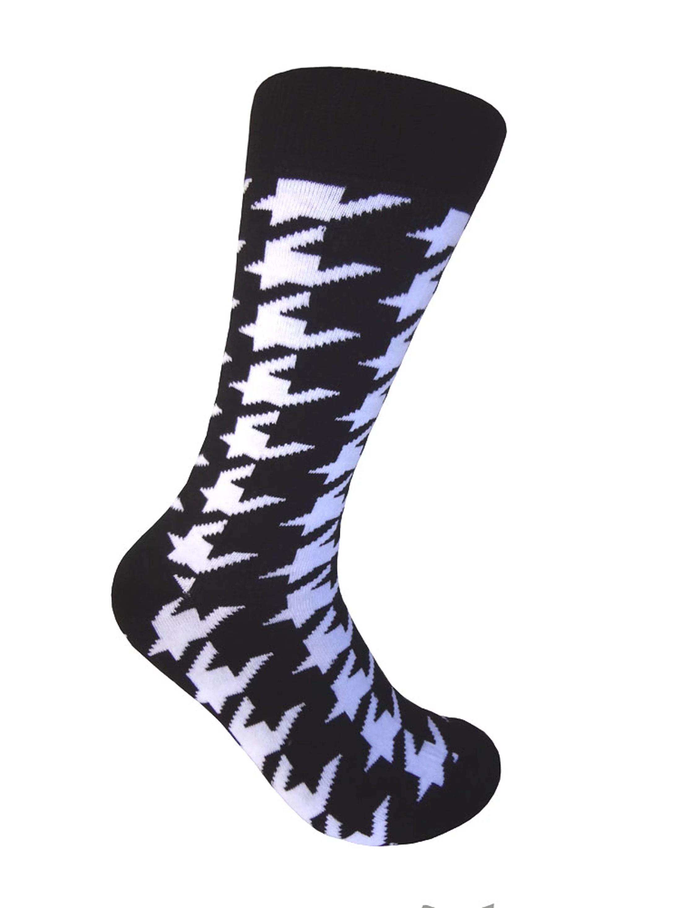 Black with White Houndstooth Pattern Dress Casual Socks for Men