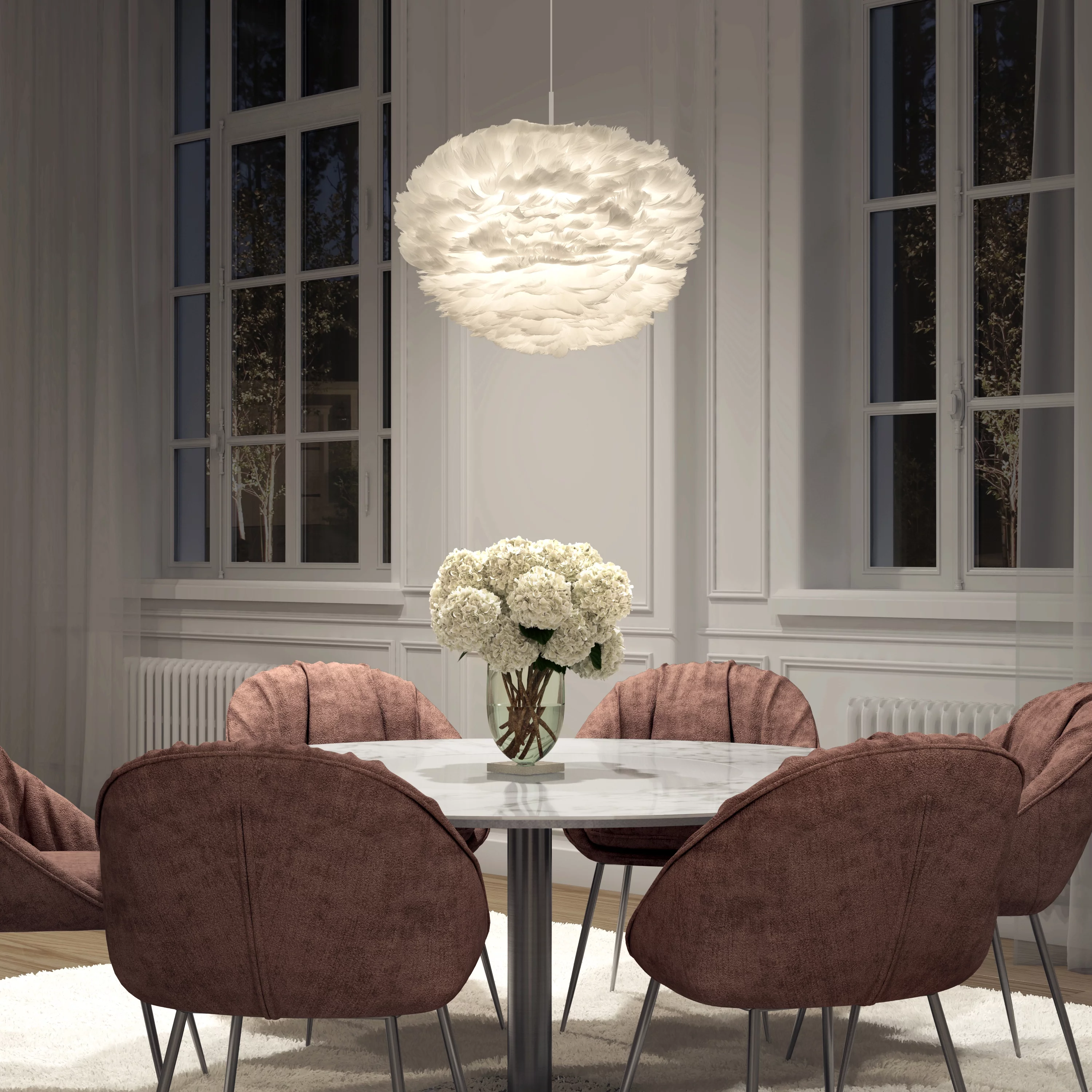 Artika Plume 20 Inches Diameter Modern White LED Feather Pendant Light Fixture