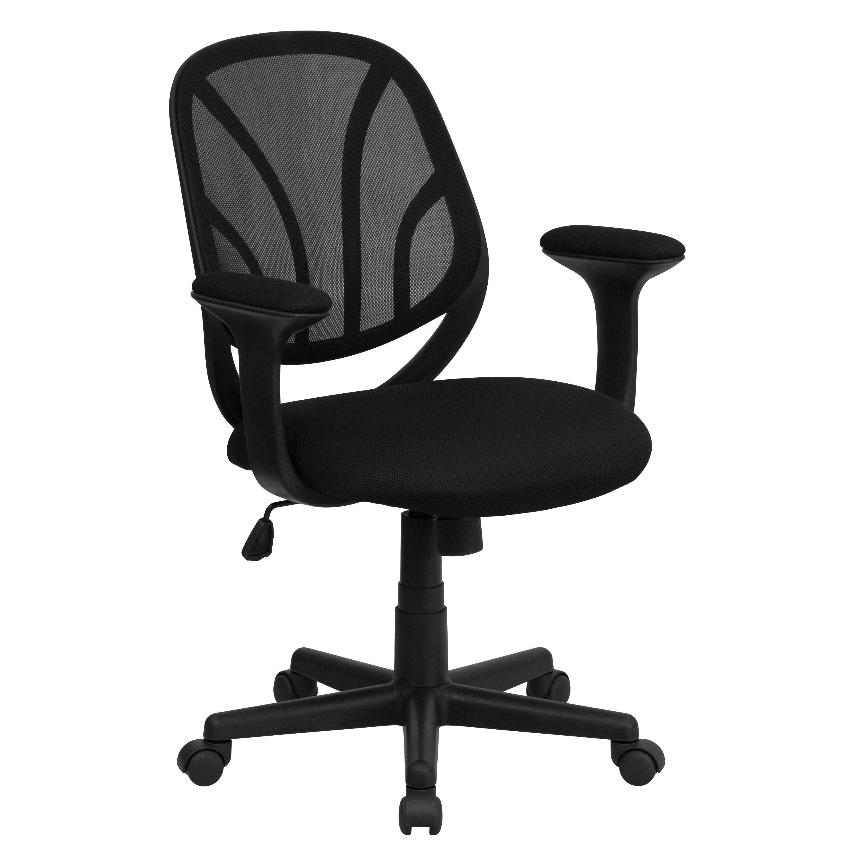 BizChair Y-GO Office Chair™ Mid-Back Black Mesh Swivel Task Office Chair with Arms