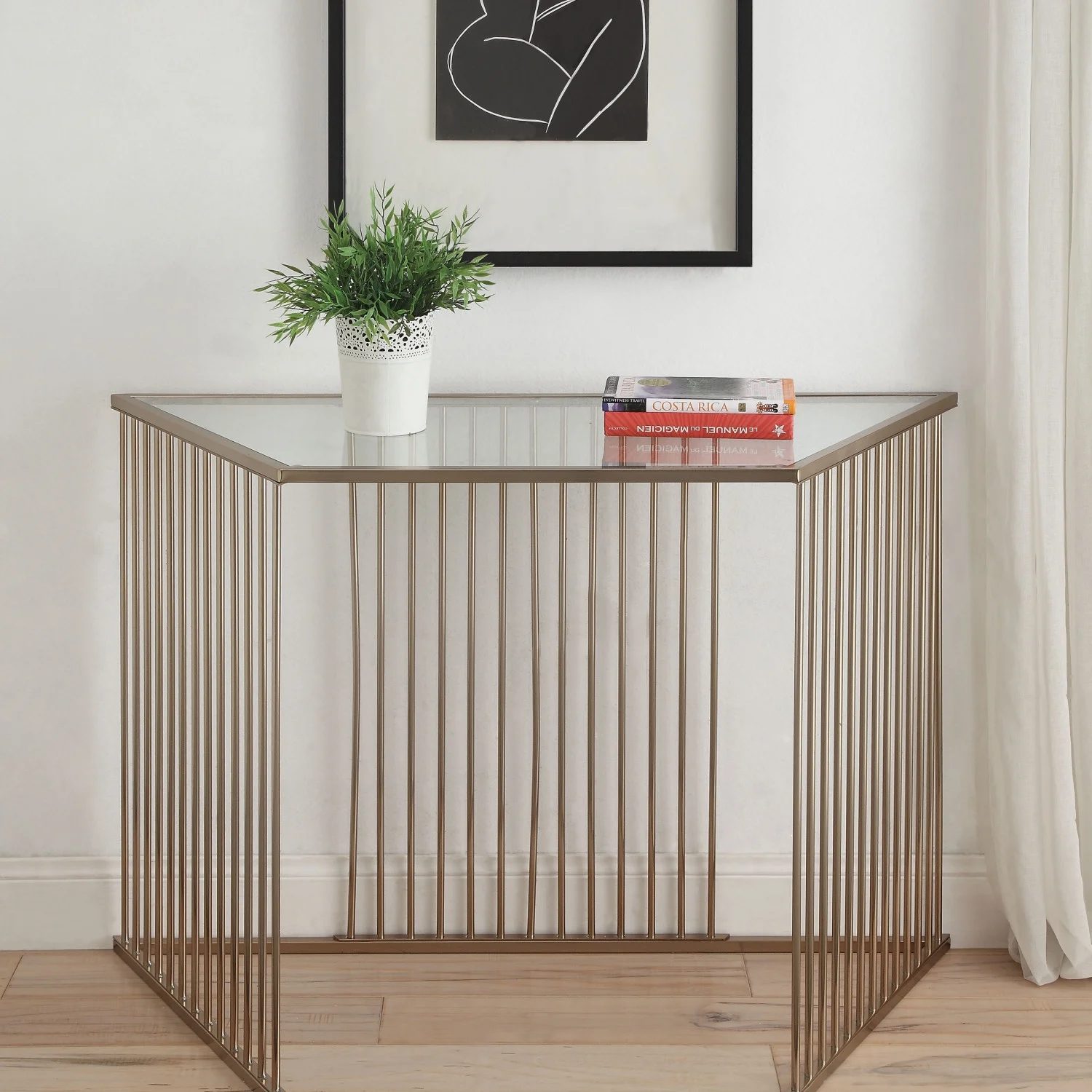 Elegant ACME Oaklie Champagne and Clear Glass Sofa Table with Stylish Design for Home Decor Enhancement