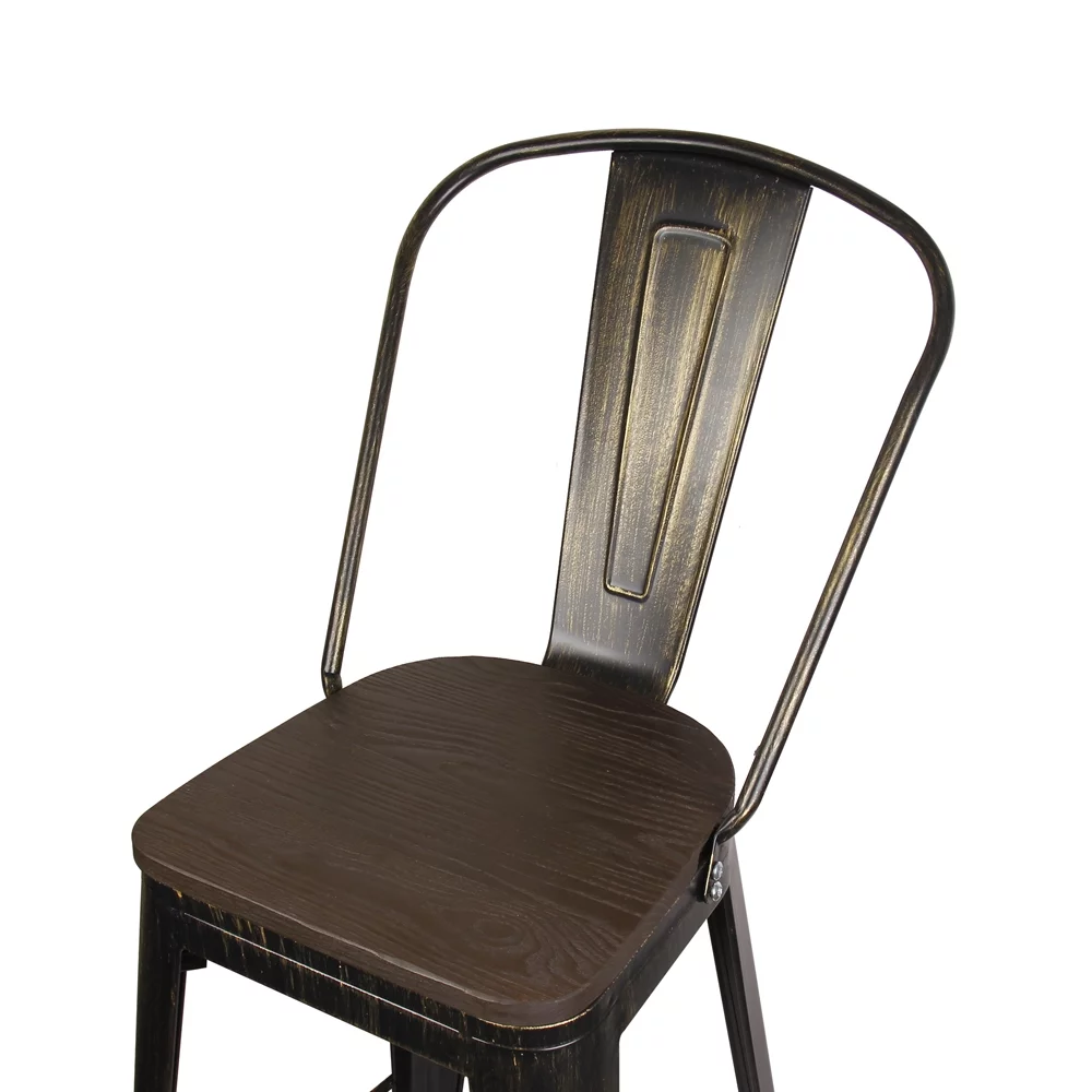 GIA Design Group 30 Inch Antique Black High Back Bar Stools Set of 2- 14.5x14.5 Inch Dark Wood Seat