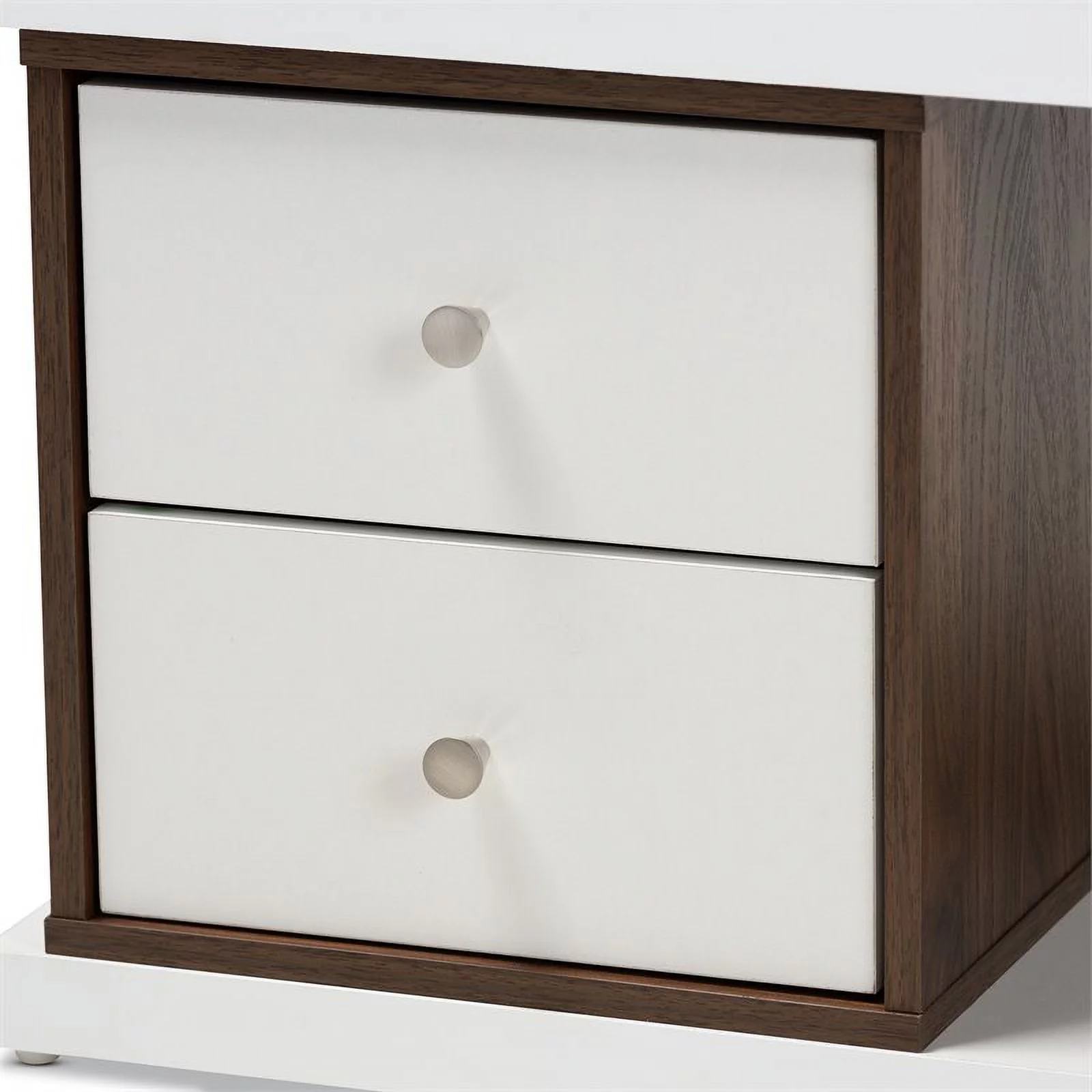 Bowery Hill Modern Two-Tone White and Walnut Finished 2-Drawer Bookcase