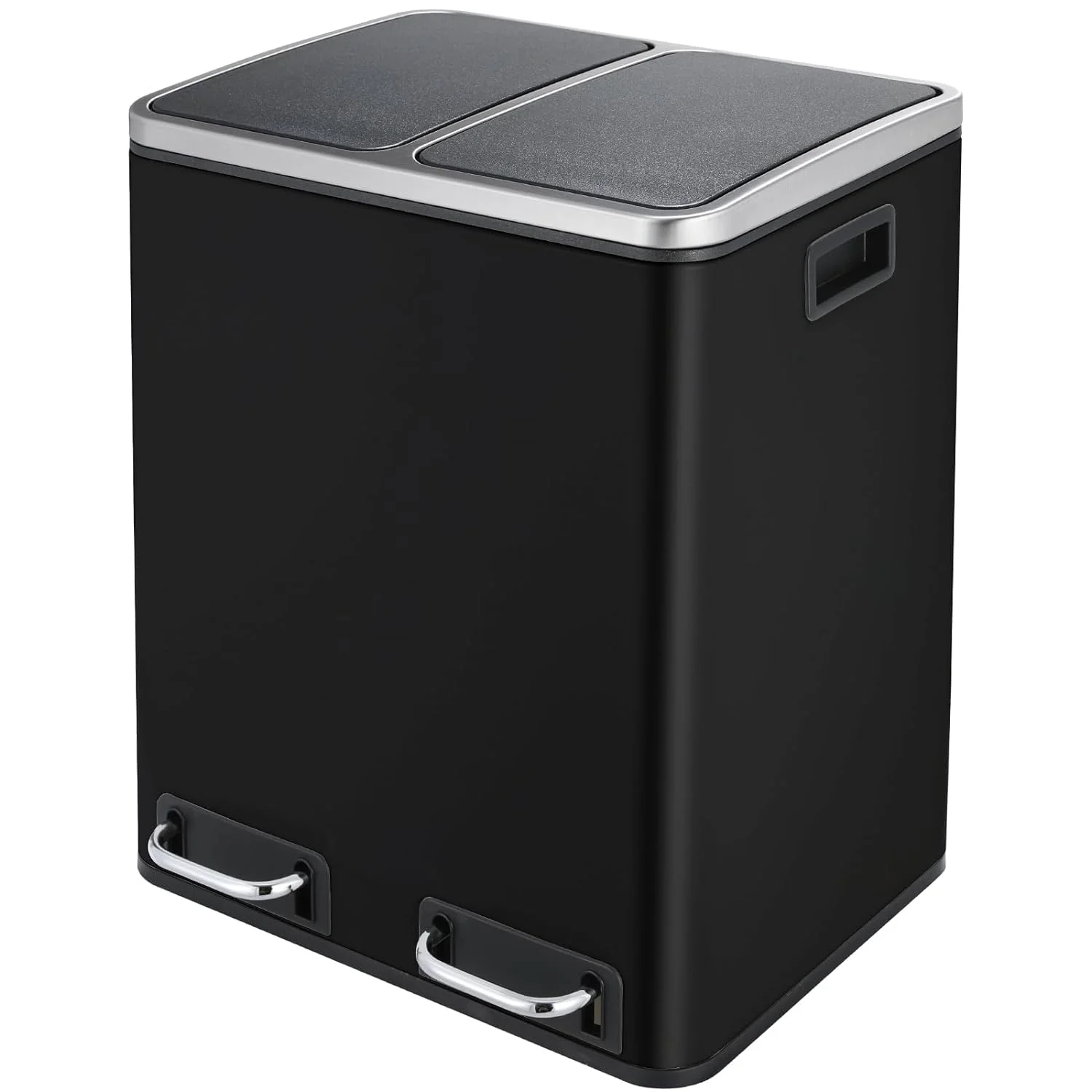 LAZY BUDDY 2 x 4 Gal Dual Step Trash Can 30L Stainless Steel Kitchen Recycle Bin with Lid Black Pedal Bin for Kitchen, Living Room, Office