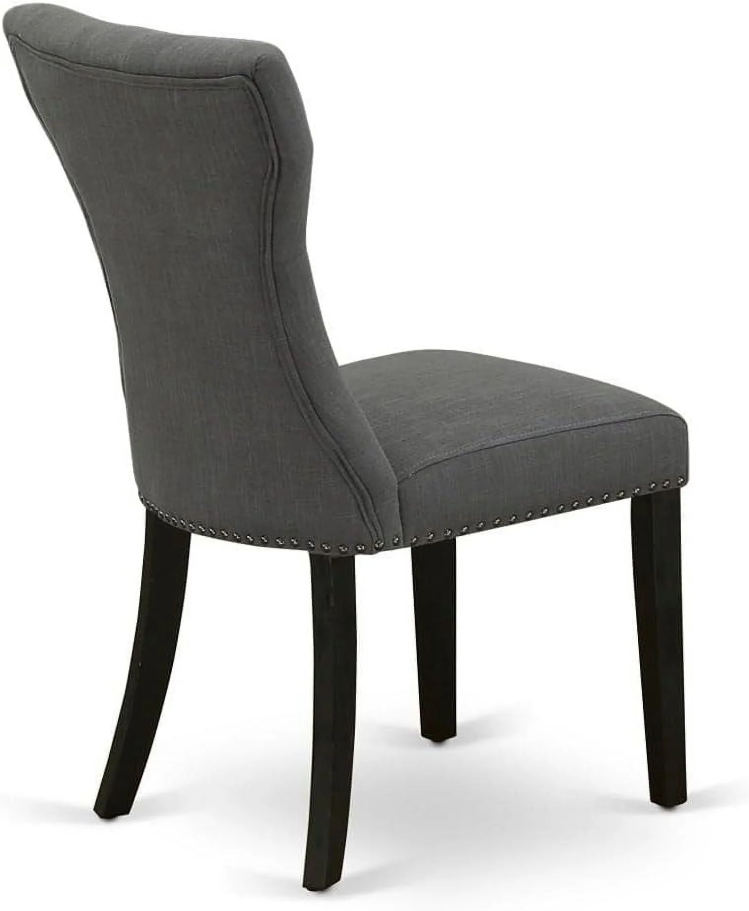 GAP6T50 Gallatin Parson Chairs - Button Tufted Nailhead Trim Dark Gotham Linen Fabric Upholstered Dining Chairs, Set Of 2, Wirebrushed Black