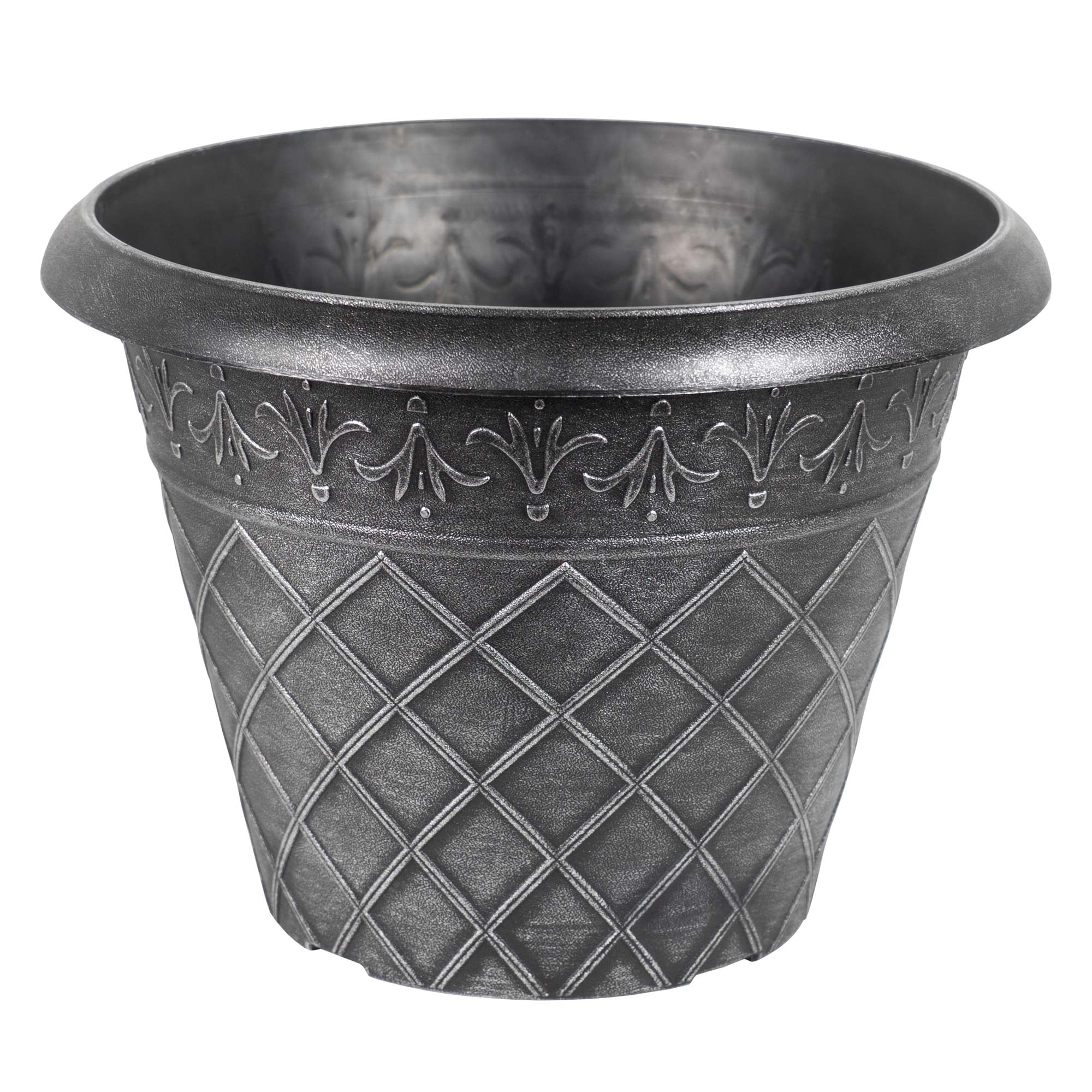 Garden Elements Indoor/Outdoor Outdoor Diamond Banded Plastic Planter, Silver 14.75