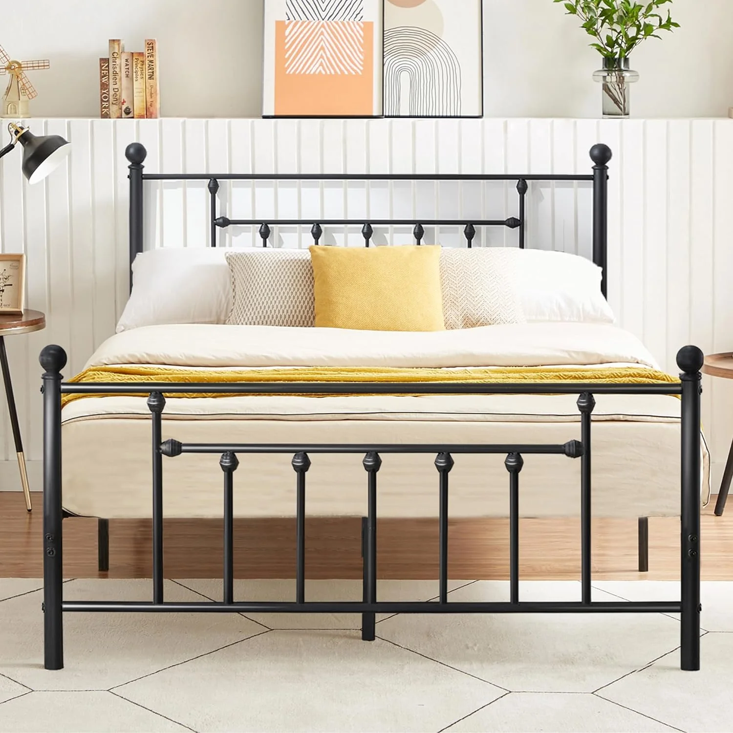 YILAN Full Size Metal Platform Bed Frame with Headboard and Footboard, Heavy Duty Slat Support/No Box Spring Needed Mattress Foundation/Underbed Storage Space, Victorian Style