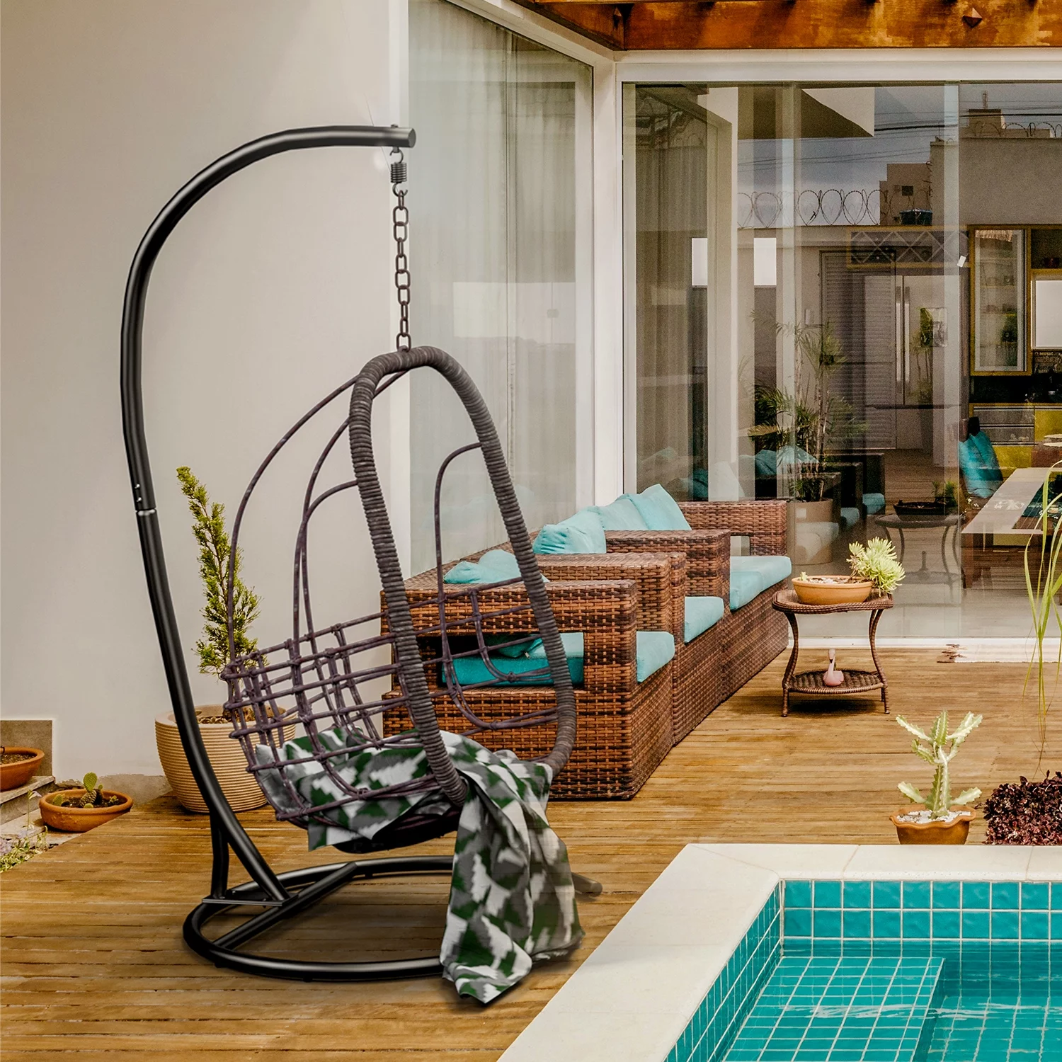 ARTBUSKE Hanging Hammock Chair Stand for Chair Swing Stand for Outside Porch Hammock Frame for Ourdoor and Indoor Heavy Duty Stand Only with 360-Degree Rotating Spring Hook(Stand Only)