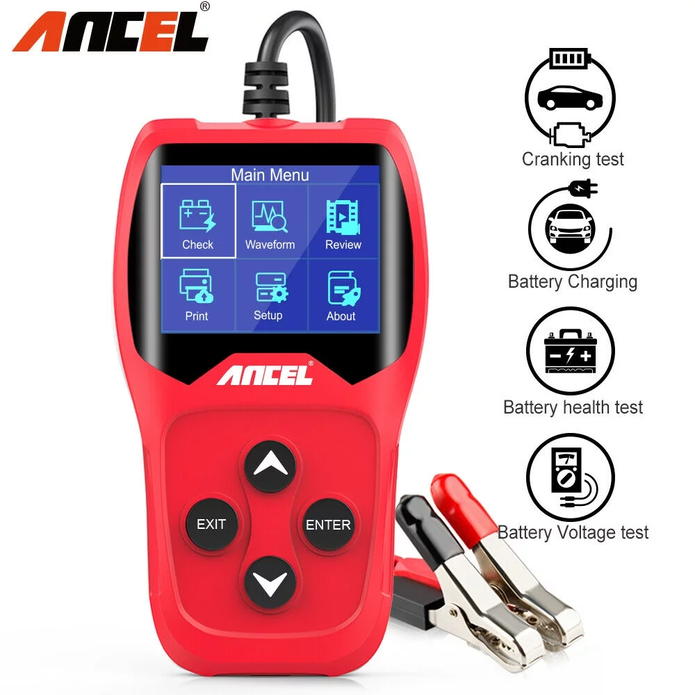 ANCEL BA201 Car 12V 100-2000 CCA Battery Load Tester Automotive Starter Cranking Charging System Digital Analyzer Auto Bad Cell Test Tool - Red