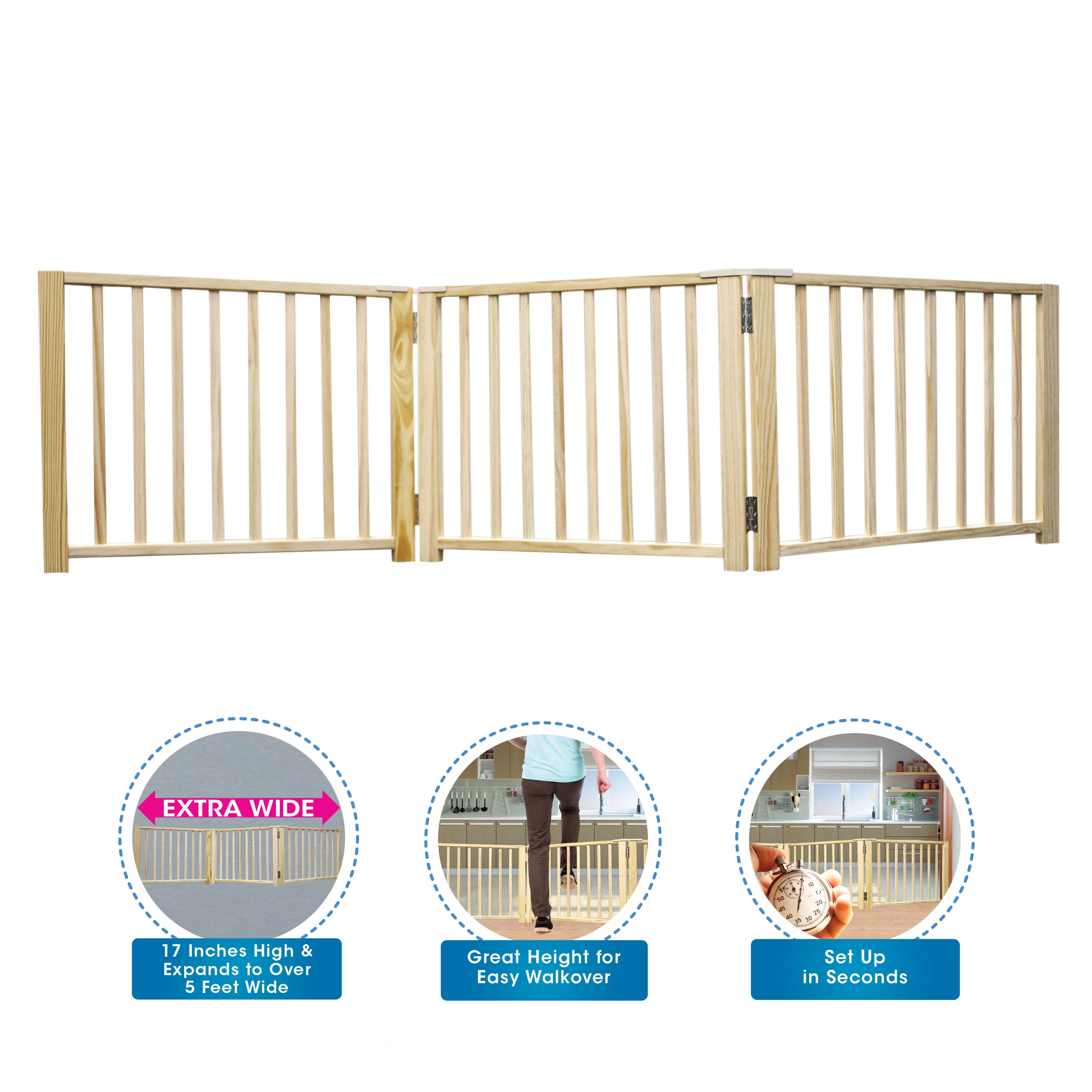 Four Paws Expandable Dog Gate, Wood Gate for Dogs, 3-Panel 24-68