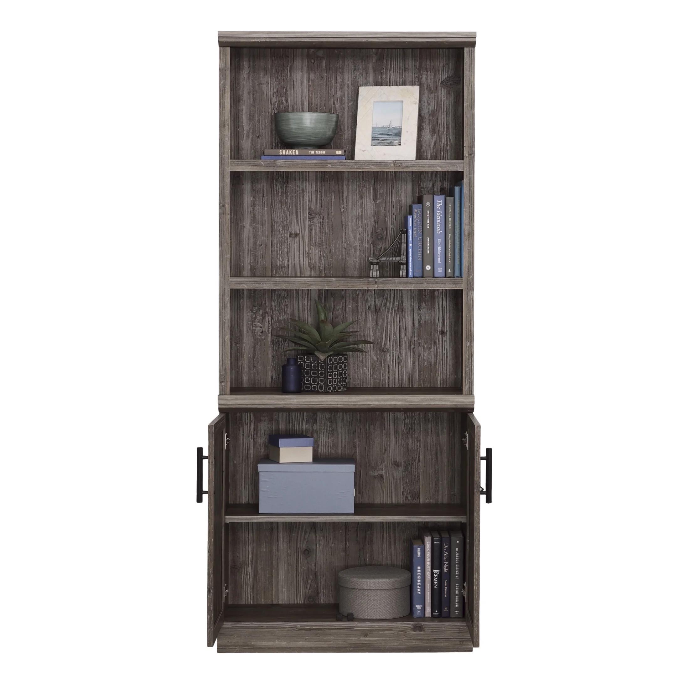 Sauder Aspen Post 5-Shelf Library Bookcase Bookcase, Pebble Pine Finish
