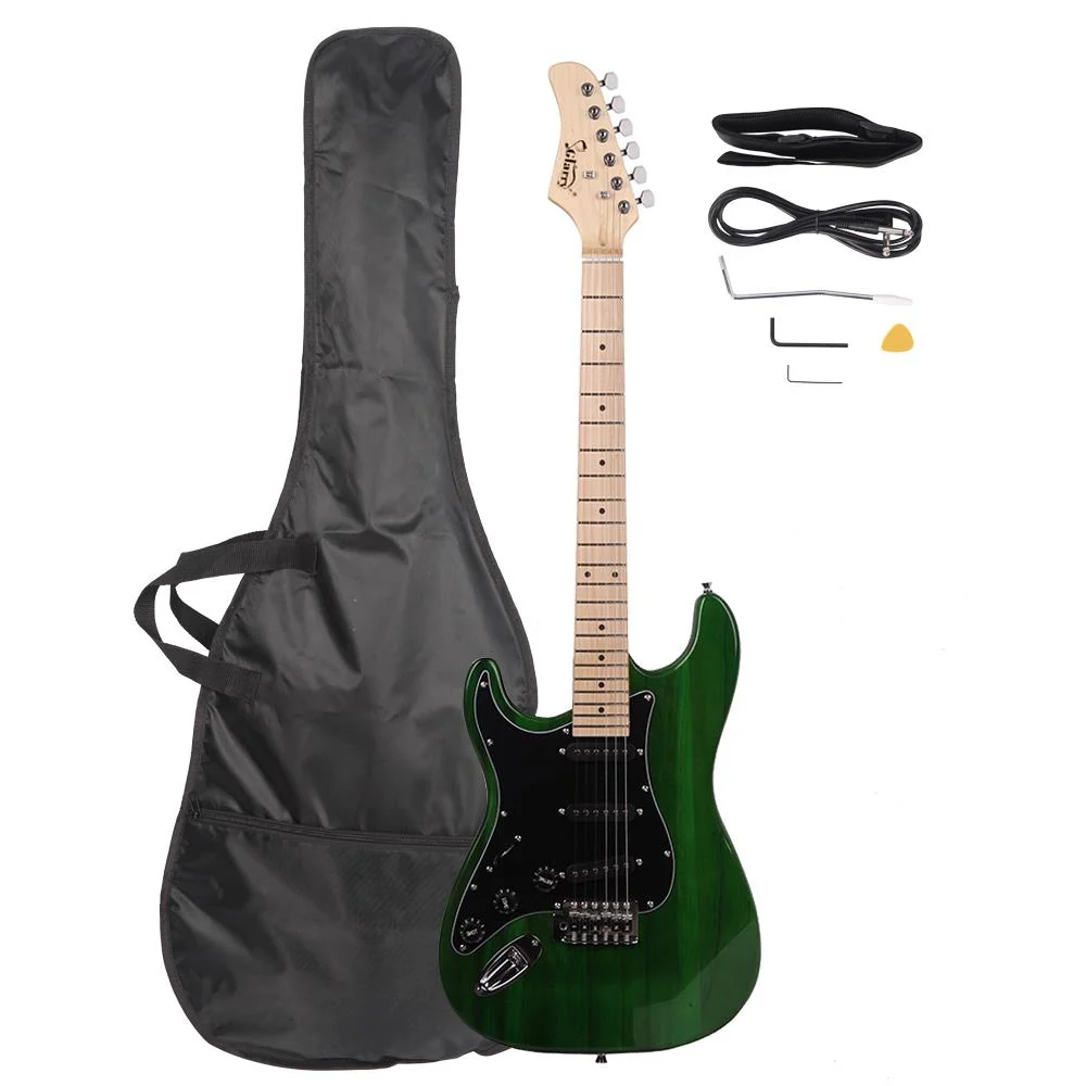 Glarry Left Hand Electric Guitar Bag Strap Picks Shake Cable Wrench Tool, Green