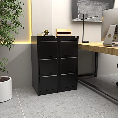 SUPEER Metal Vertical File Cabinet with Lock & 3 Drawers,Steel Vertical File Cabinet for Letter/Legal/F4/A4,15”Wx 18”Dx 40”H, Assembly Required (Black)