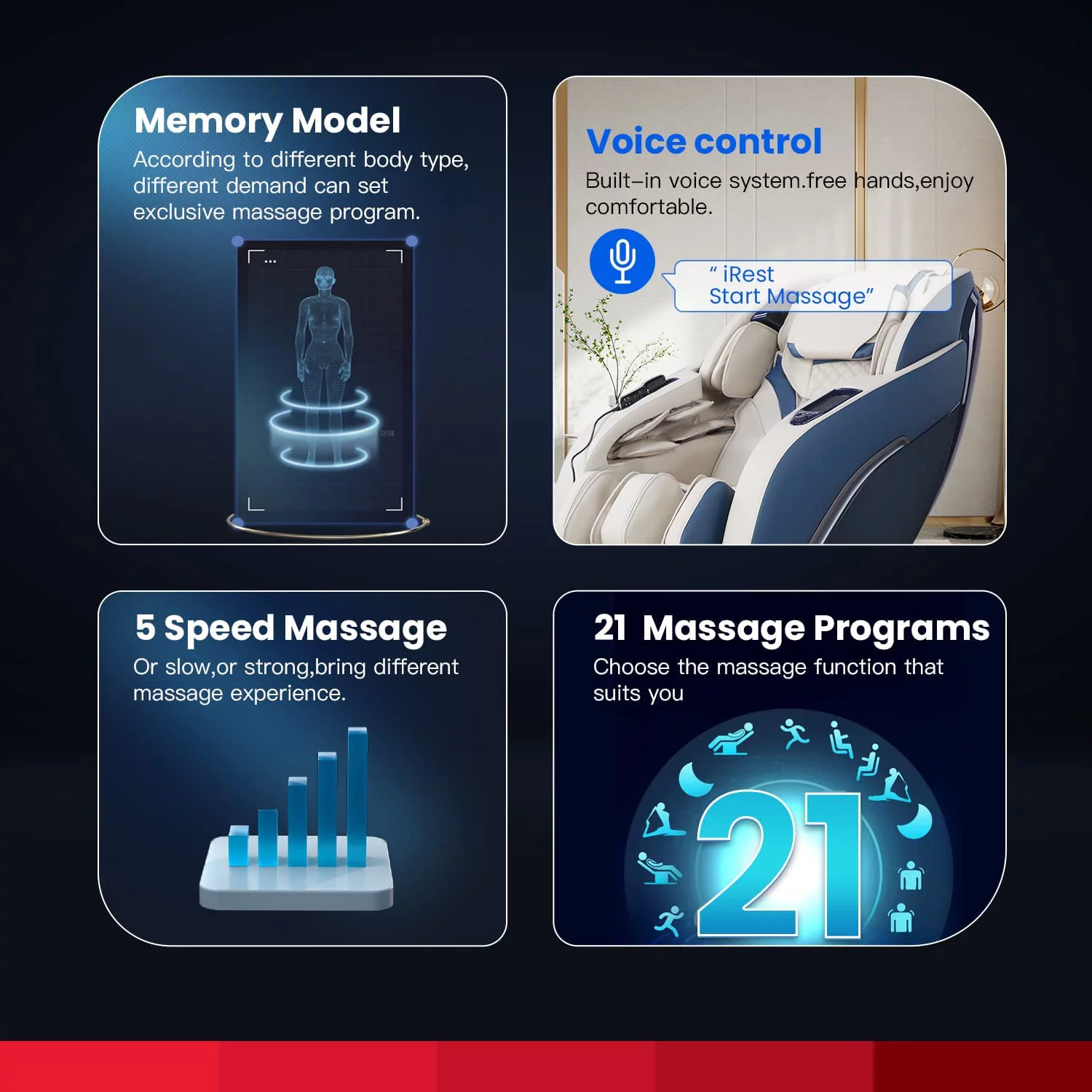 BestMassage Zero Gravity Full Body Massage Chair with Built-In Heat Therapy Foot Roller ,Smart Voice Controller,Bluetooth Speaker,Blue