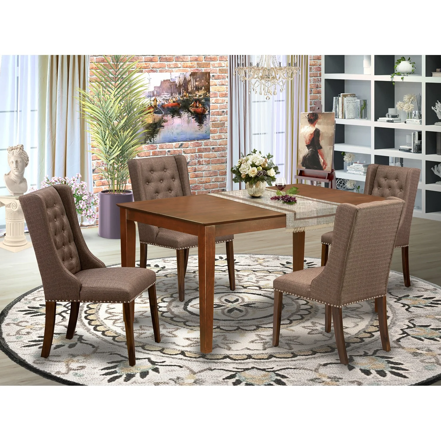 East West Furniture Celina 5-piece Wood Dining Set in Natural/Brown