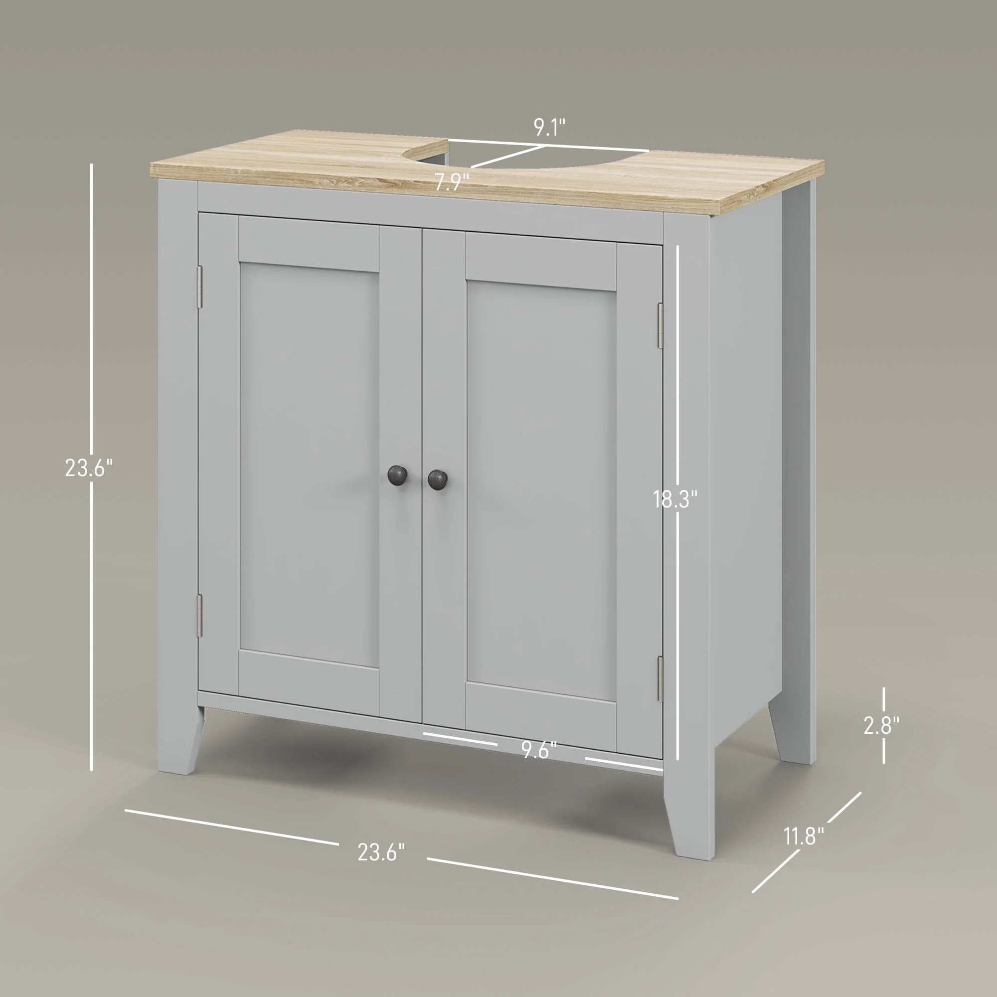 kleankin Pedestal Sink Cabinet, Bathroom Vanity Cabinet with U-Shape