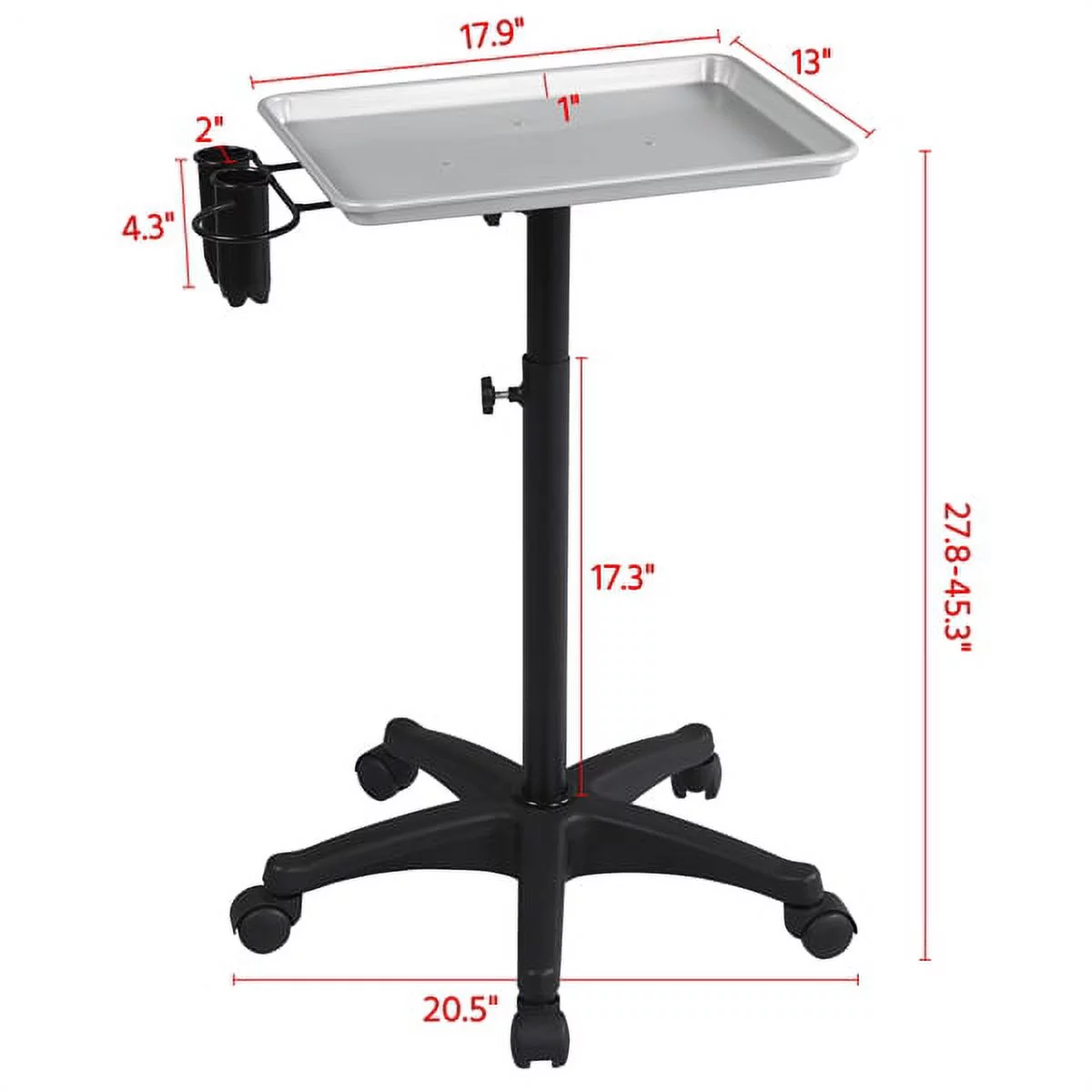 Alden Design Professional Rolling Salon Silver Tray Trolley Cart