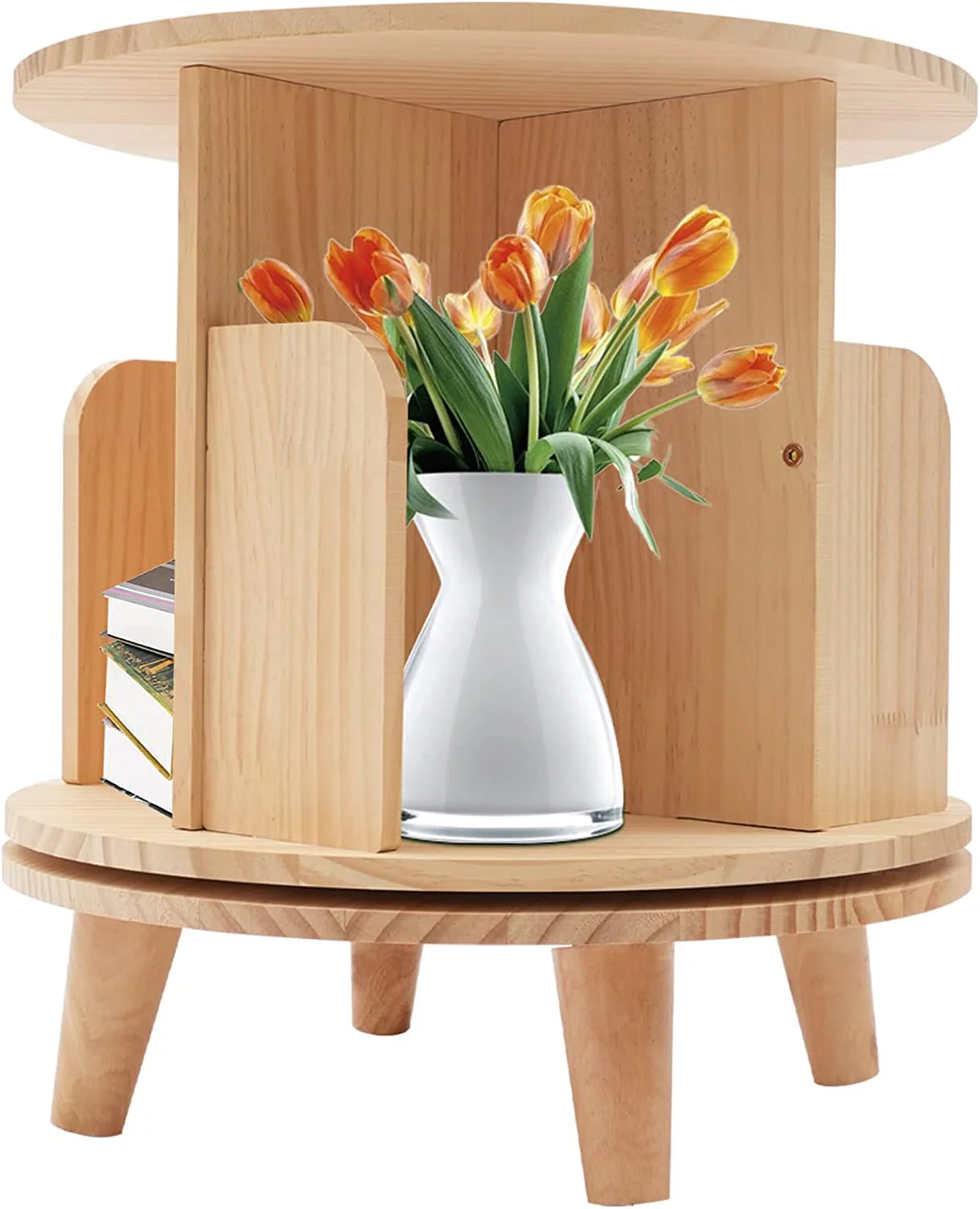 Miumaeov Rotating Bookshelf 360 Display Bookcase Floor-Standing Storage Rack Holder Home